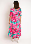 Cassandra Martha Bardot Neckline with Bow Detail Midi Dress, Pink Print
