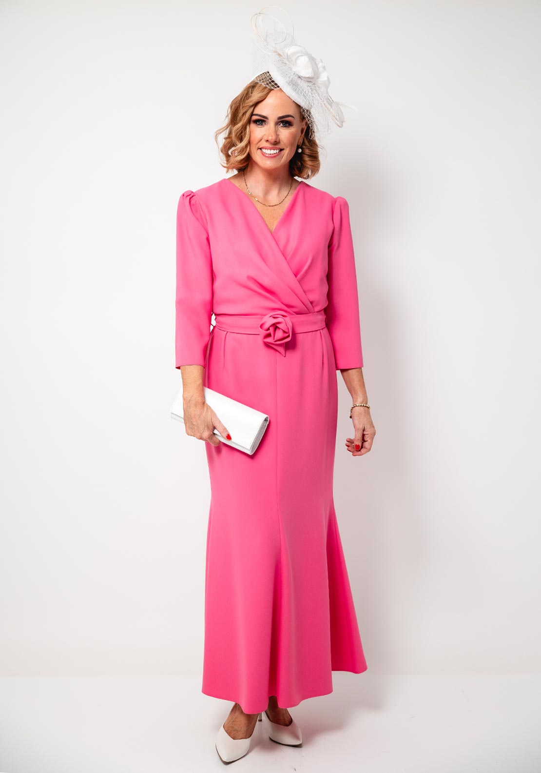 Cassandra Oral Floral Print Wrap Midi Dress, Fuchsia Pink - McElhinneys Cassandra Oral Floral Print Wrap Midi Dress, Fuchsia Pink - McElhinneys