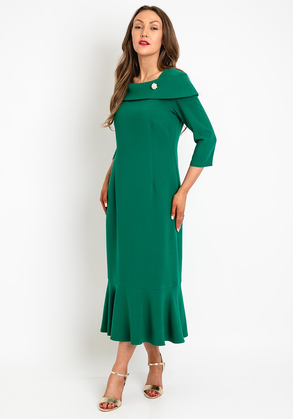 fitted lace wedding dress Cassandra Fishtail Midi Dress, Green