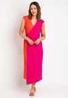Casting Colour Block Faux Wrap Midi Dress, Fuchsia & Orange