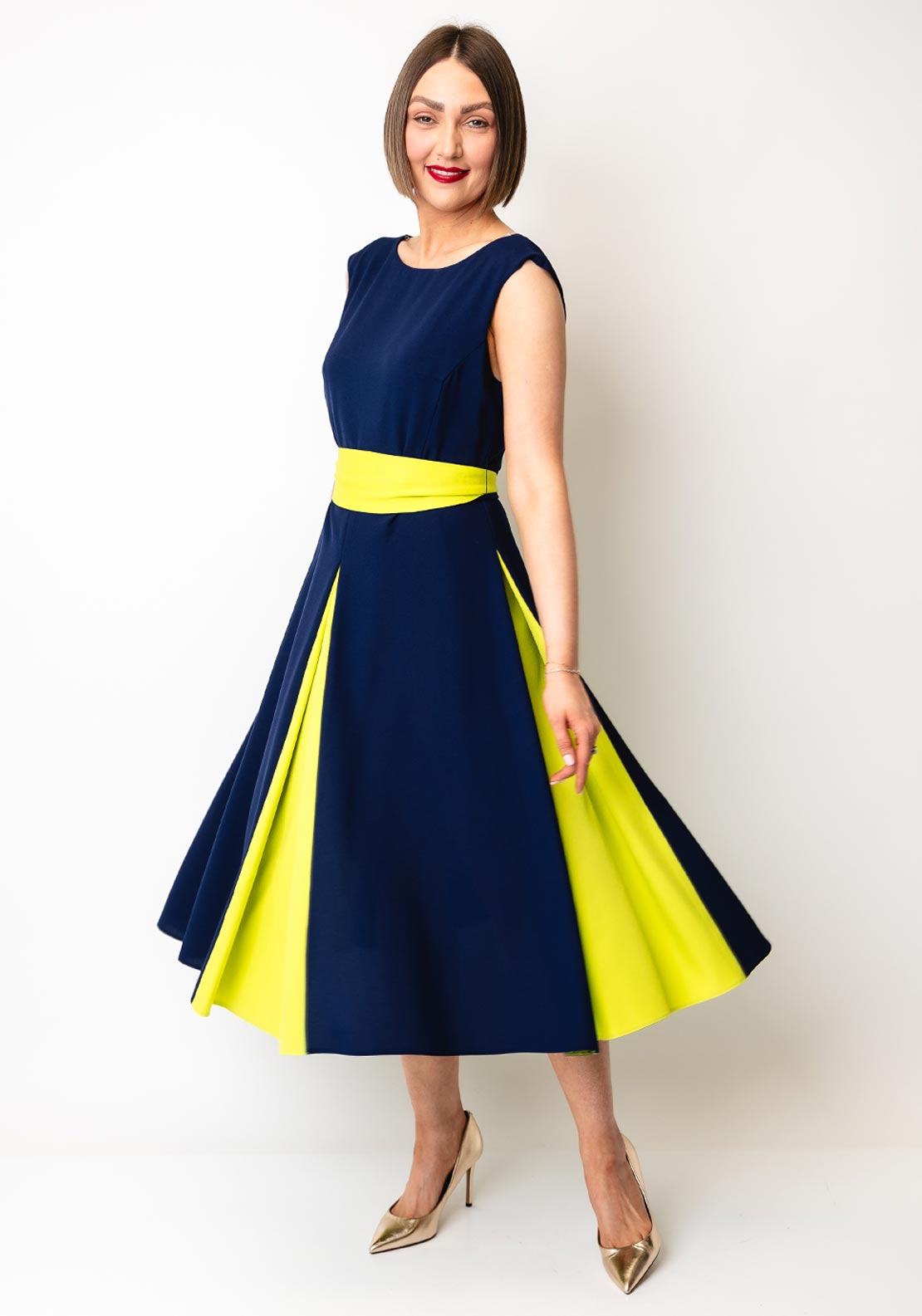 blue dress for baby girl Colorblock Ruffle Midi Dress -82146 Yellow/Navy / 1x main image 0