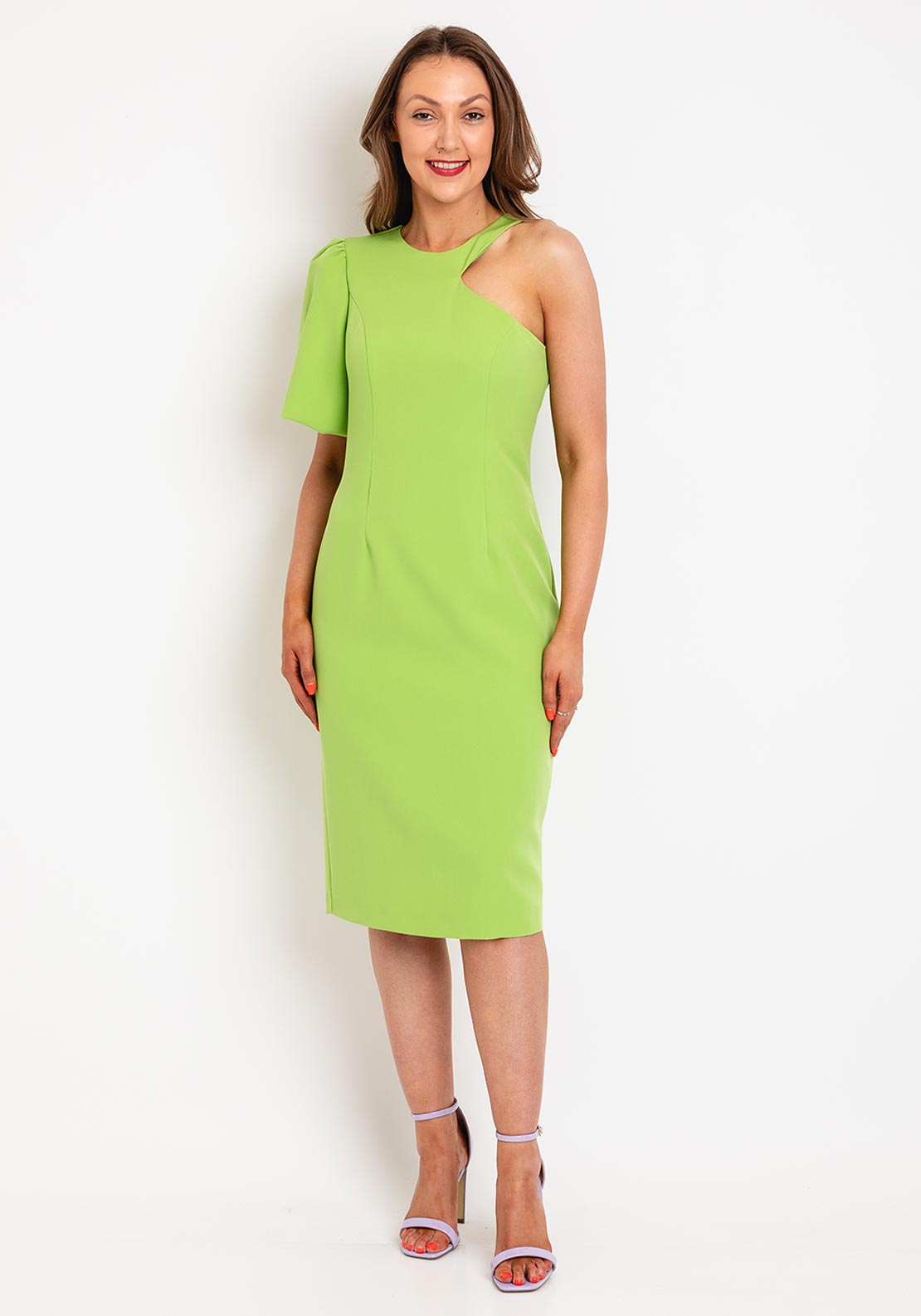 Castings One Sleeve Pencil Midi Dress, Lime Green Castings One Sleeve Pencil Midi Dress, Lime Green