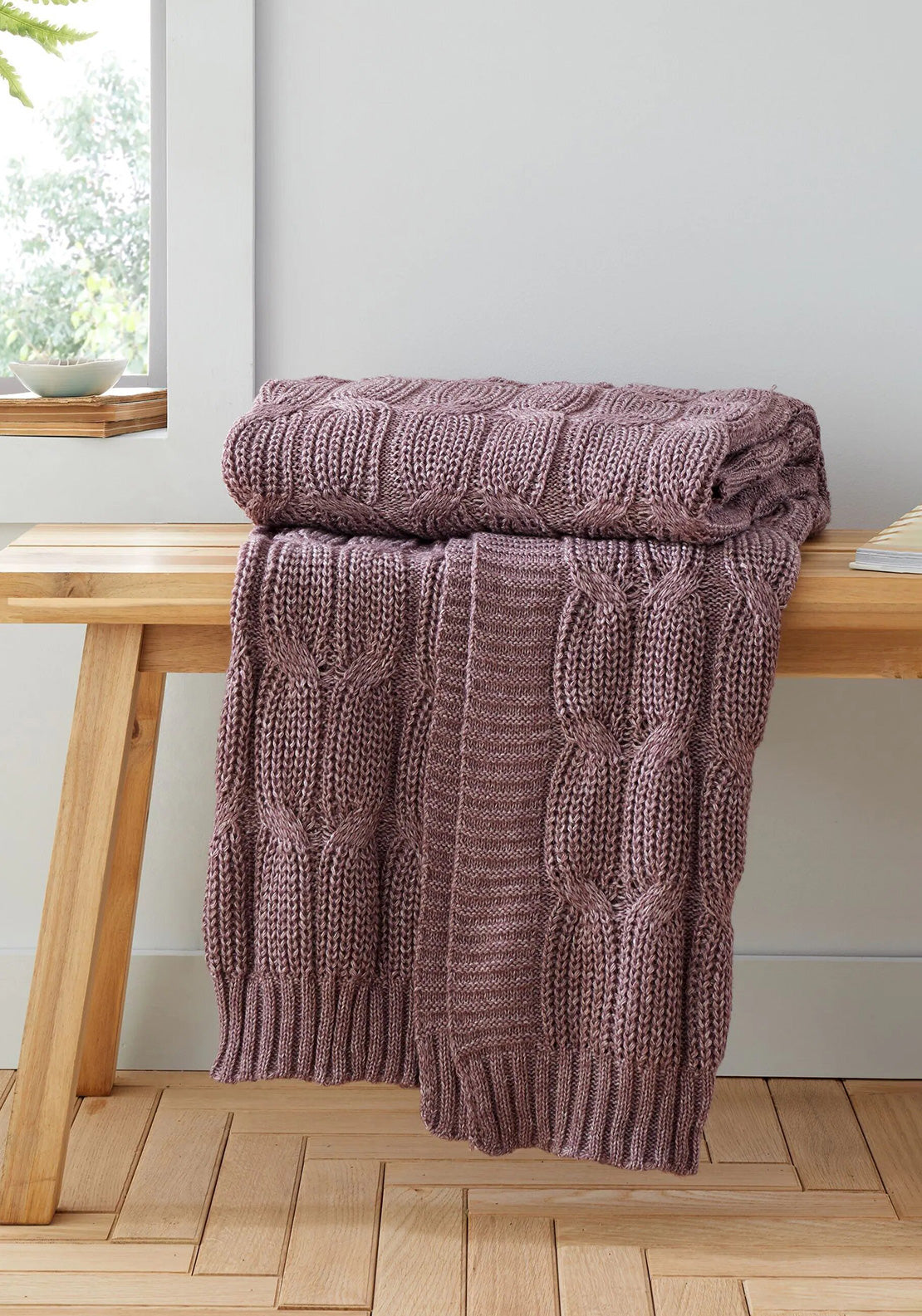 Catherine Lansfield Chunky Marl Knit Throw, Plum