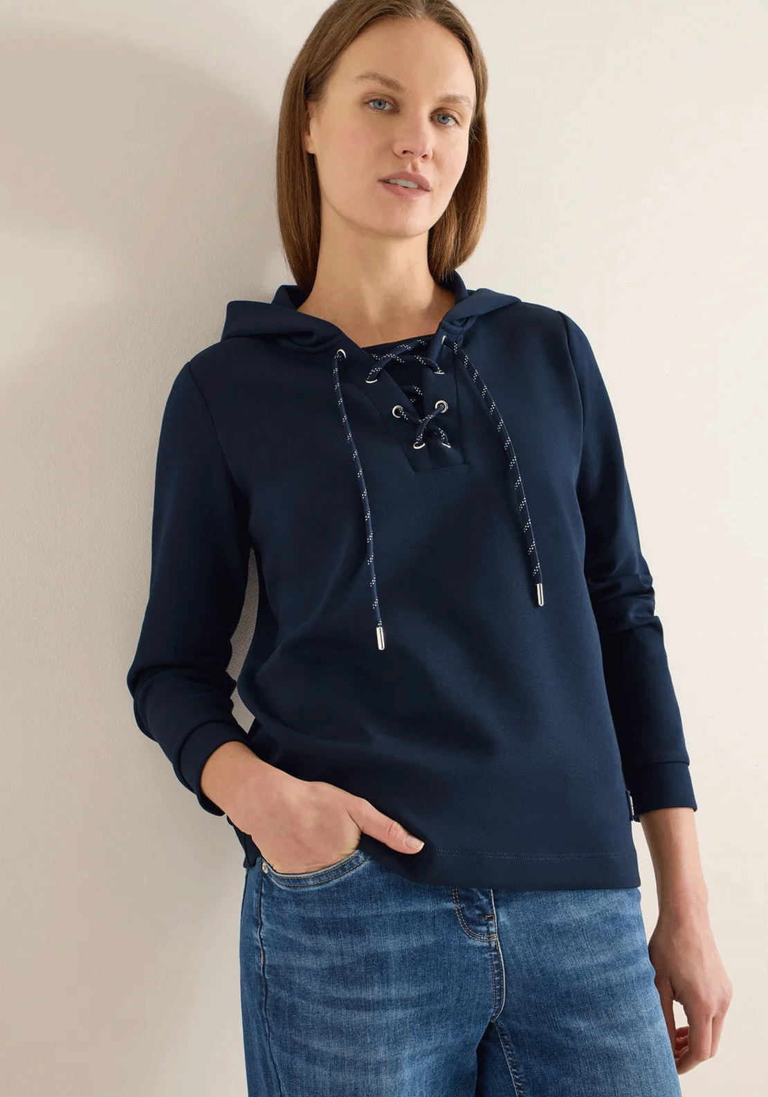 Cecil Lace up Hoodie, Navy