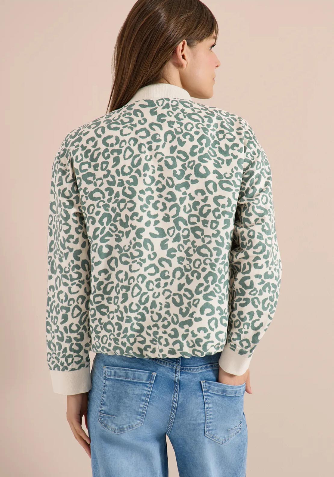 Cecil Leopard Print Linen Bomber Jacket, Green