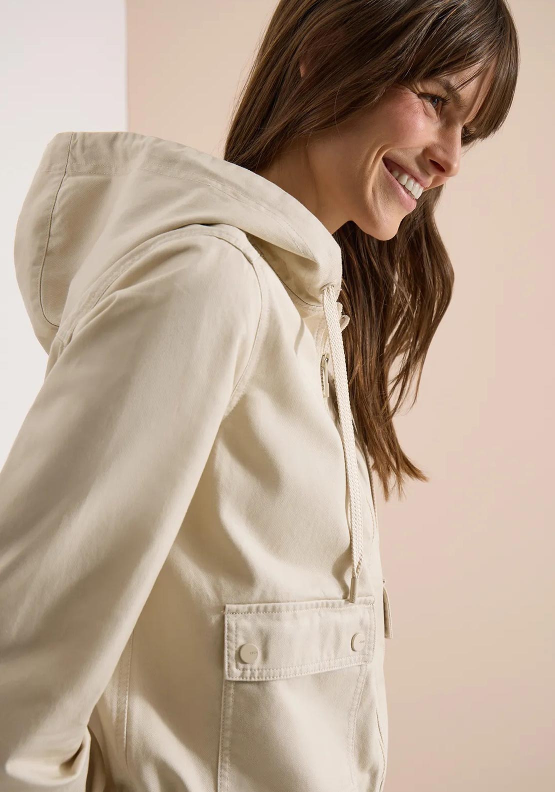 Cecil Cotton Blend Hooded Jacket, Beige