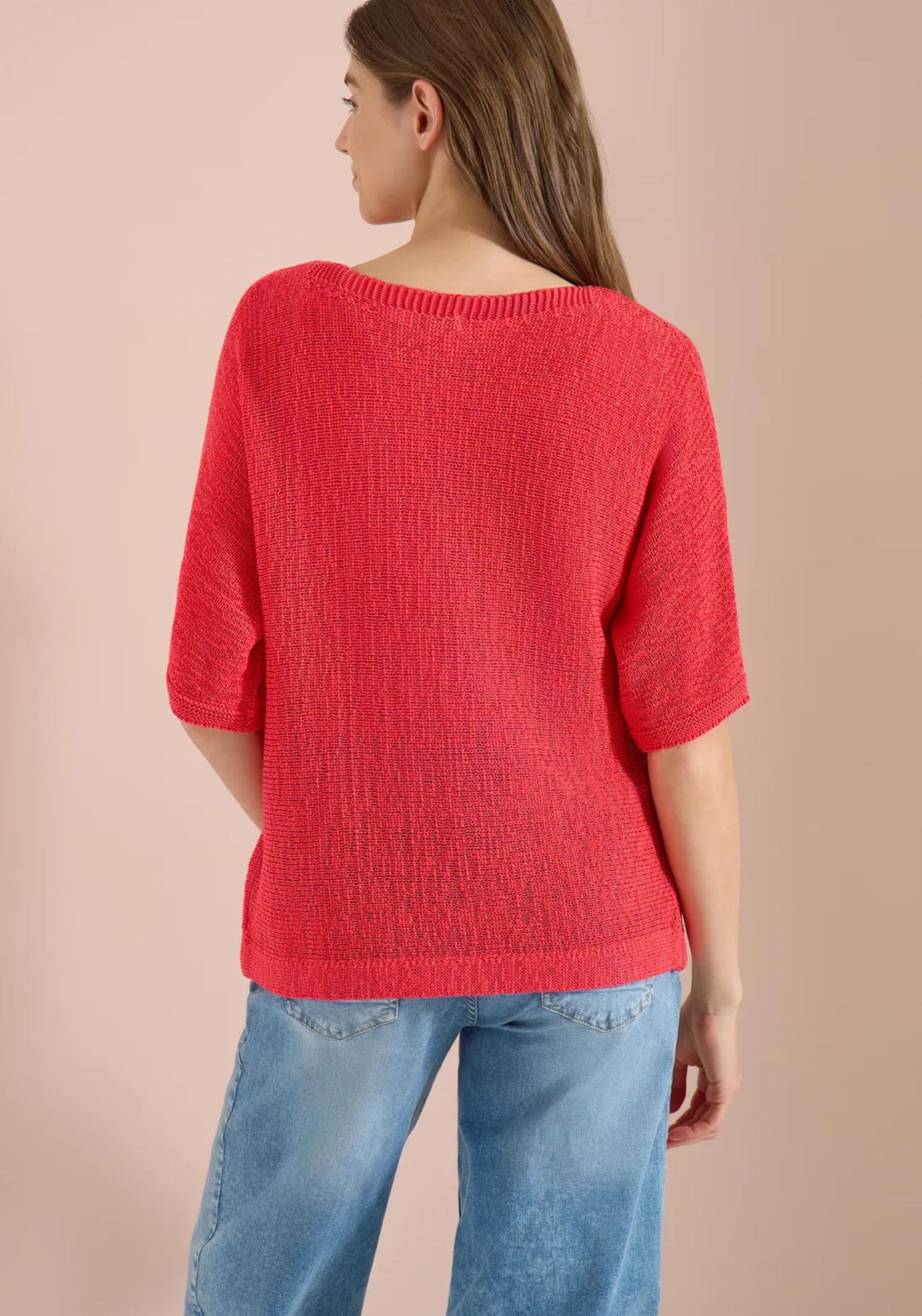 Cecil Knitted Short Sleeves Sweater, Coral Red