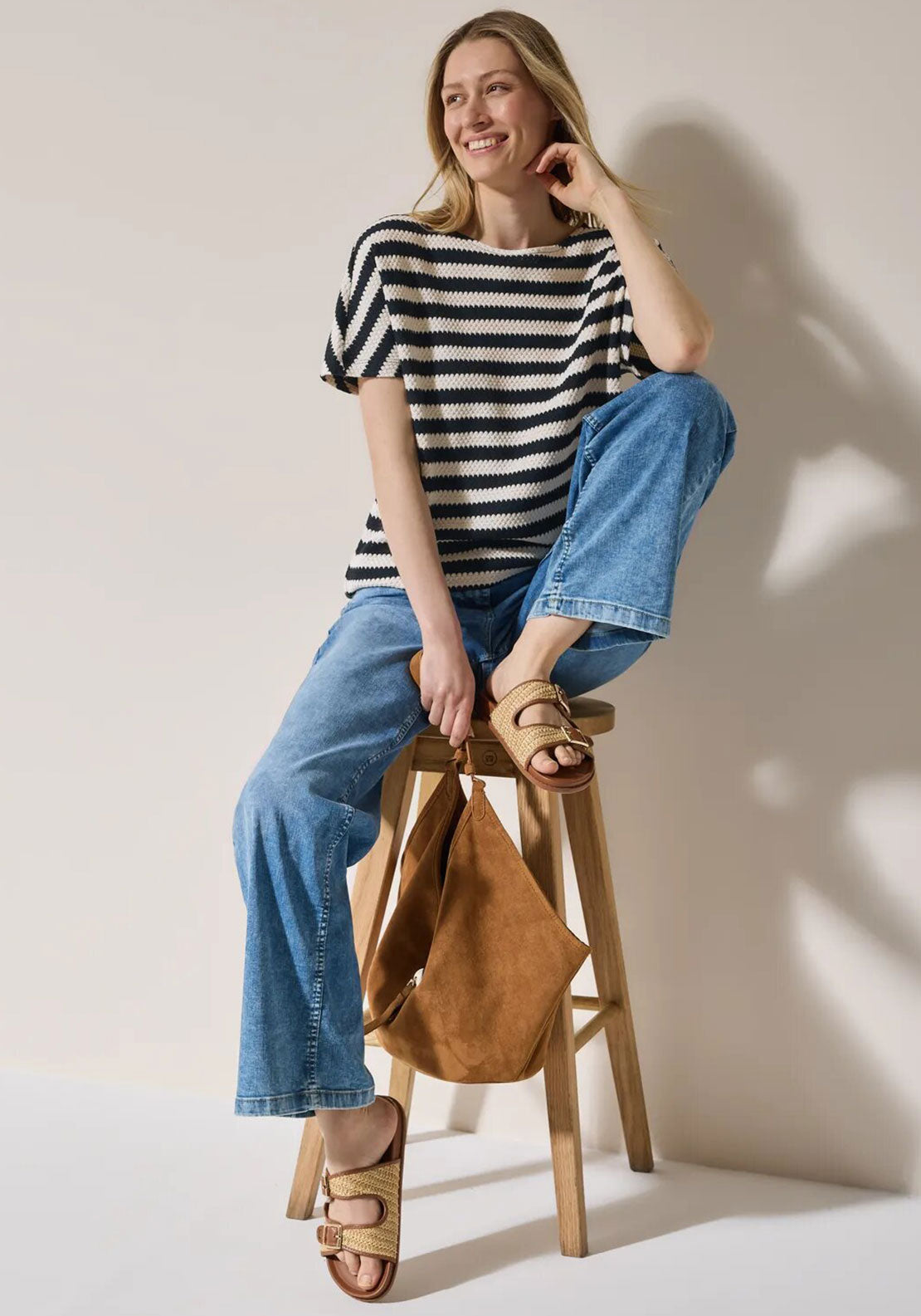 Cecil Knit Striped Top, Navy and Cream