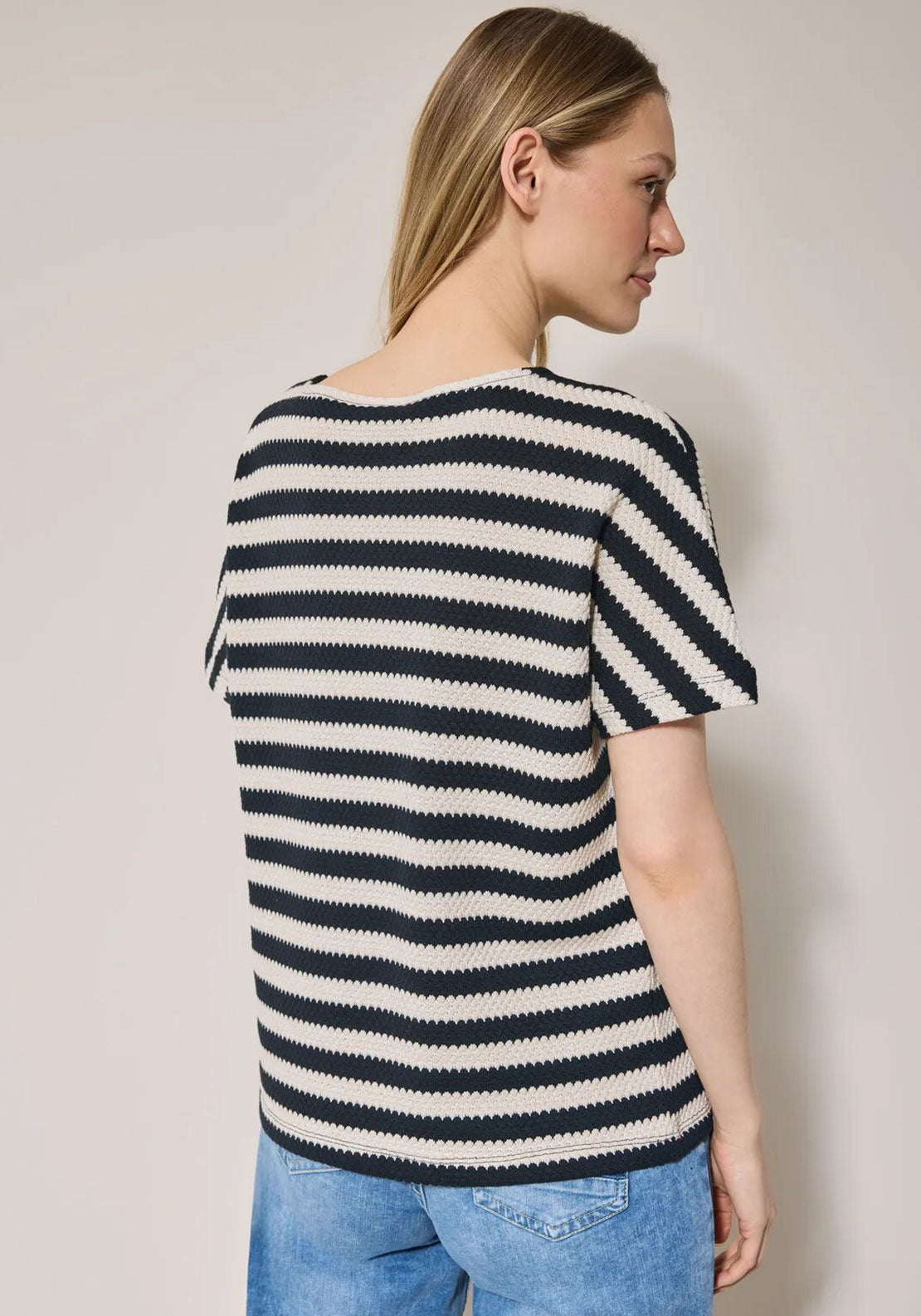 Cecil Knit Striped Top, Navy and Cream