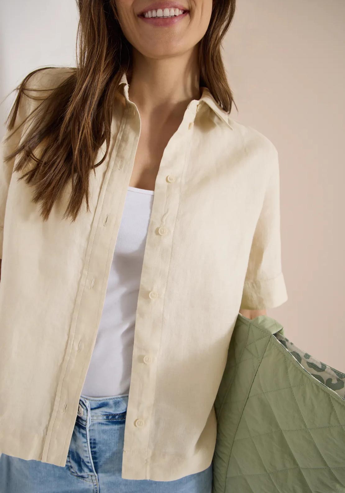 Cecil Linen Short Sleeve Shirt, Beige