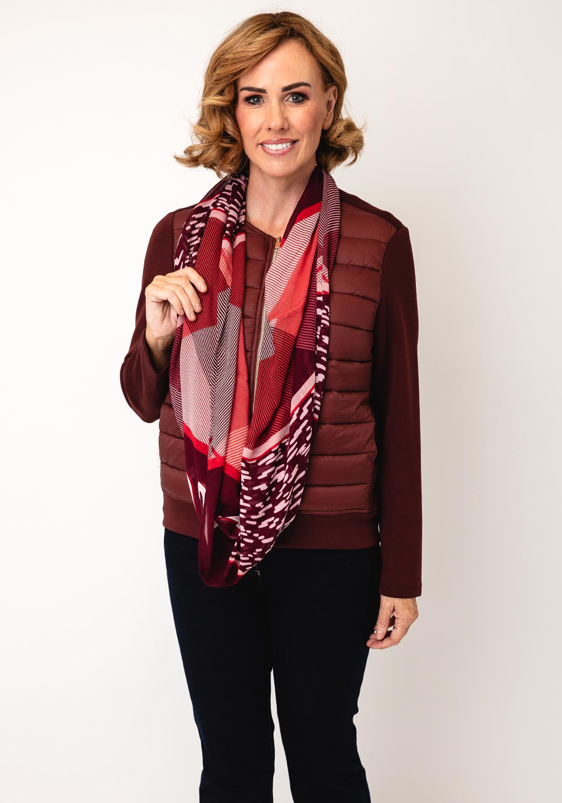 Cecil Graphic Print Loop Scarf, Wine