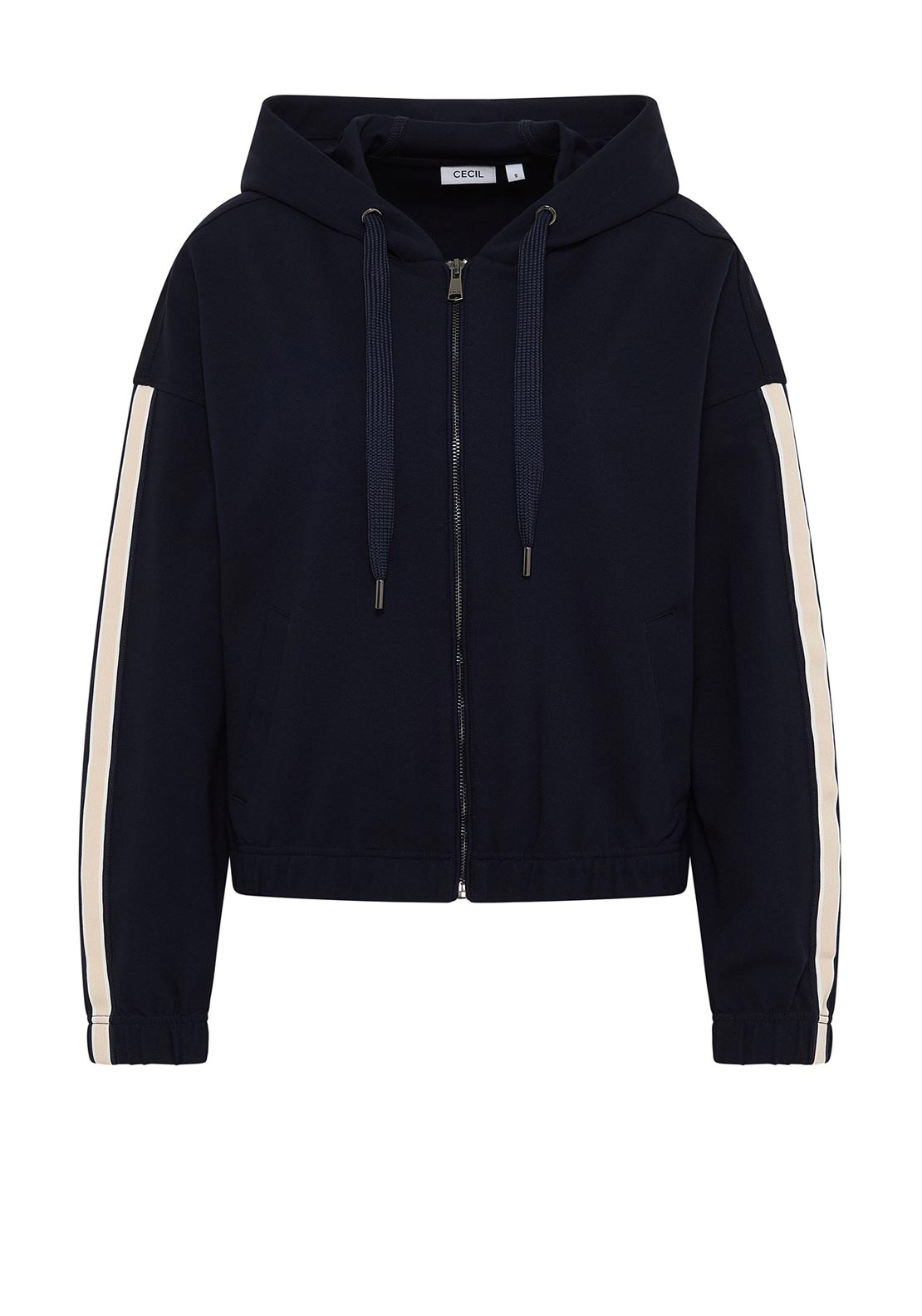 Cecil Sweat Jacket with Cream Side Stripe, Navy