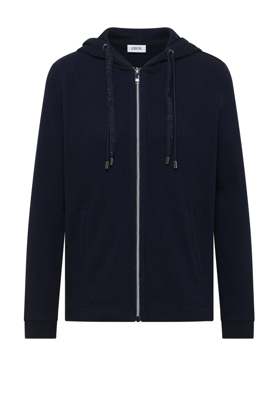 Cecil Waffle Knit Full Zip Hoodie, Navy