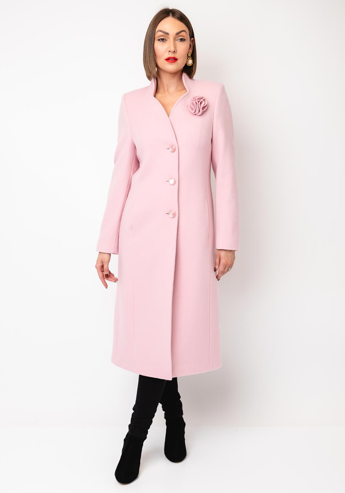 Christina Felix Corsage Wool Cashmere Blend Coat, Pink - McElhinneys