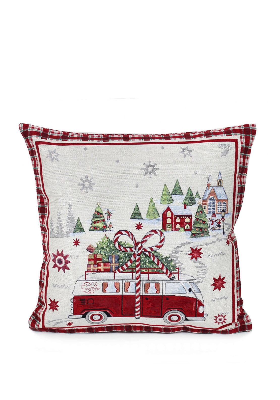 Peggy Wilkins Christmas Camper Cushion 45x45cm, Multi-Coloured