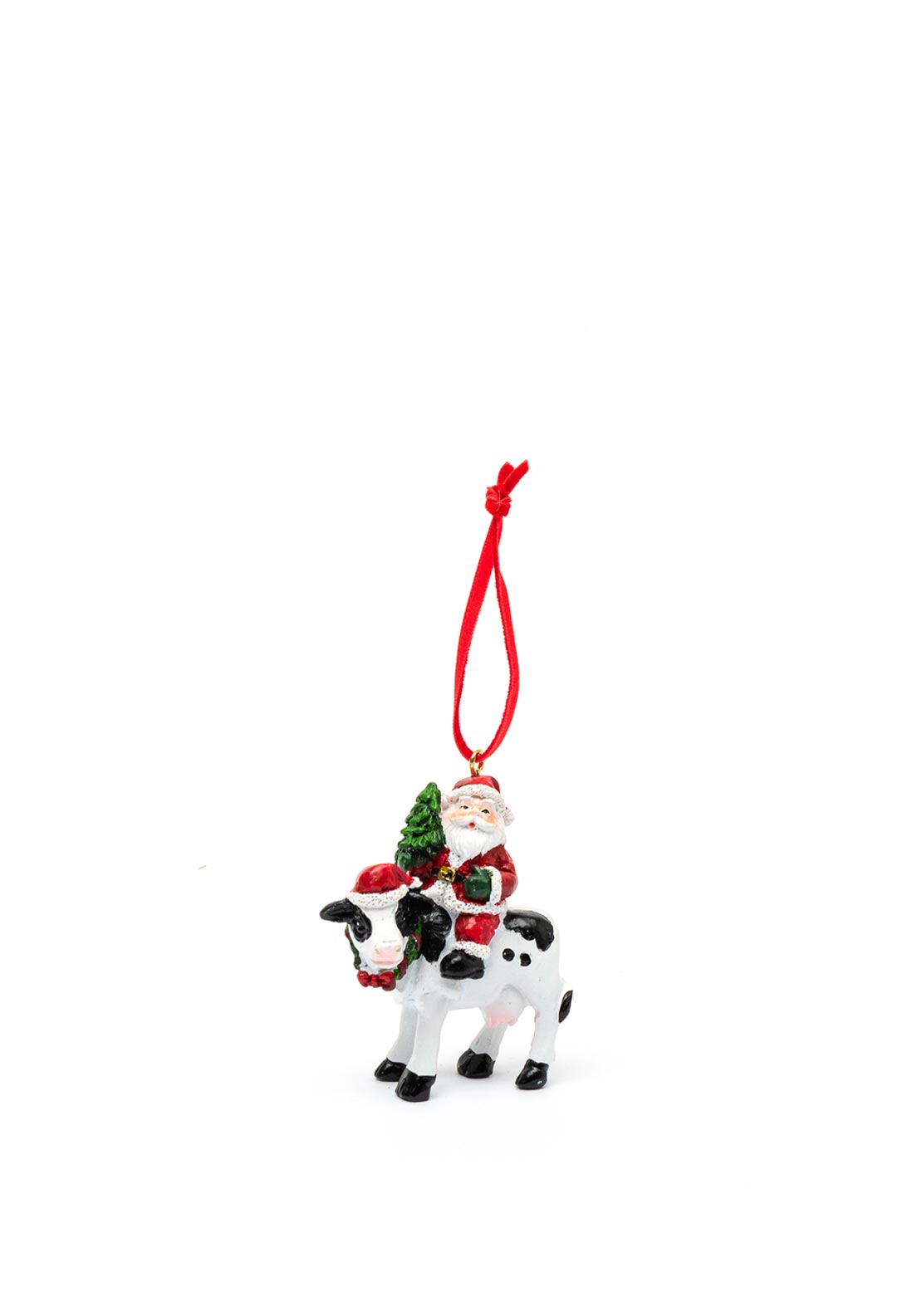 Verano Christmas Santa On A Cow Tree Decoration
