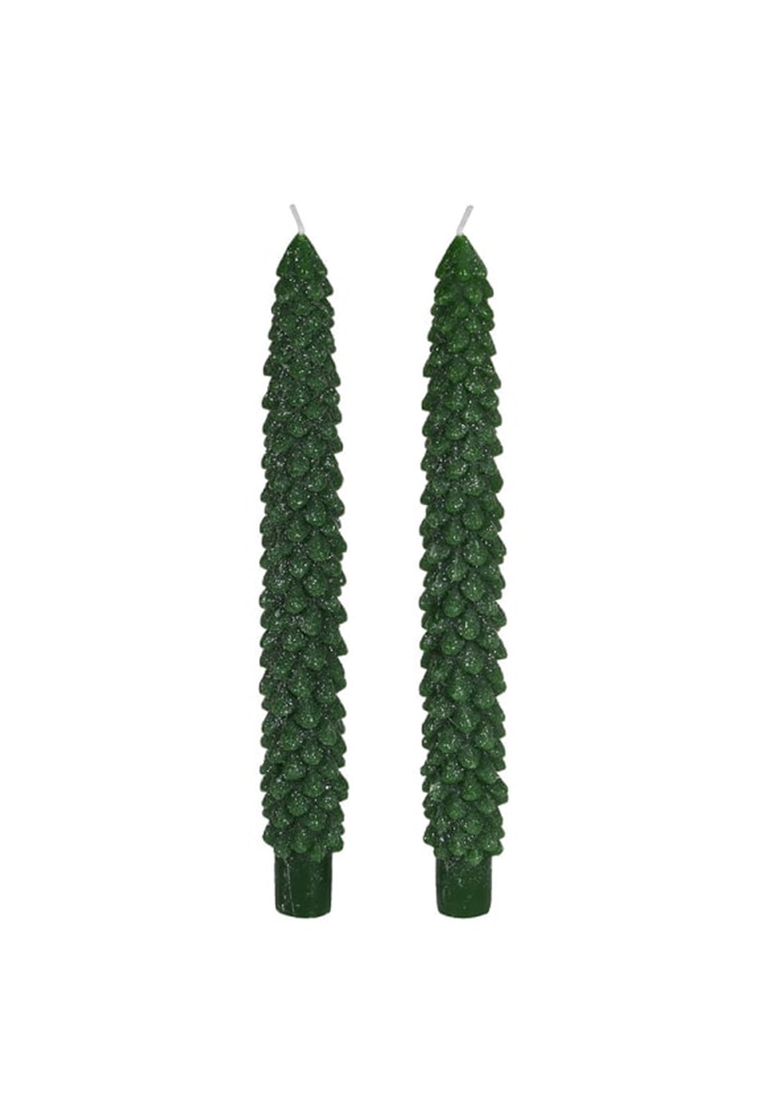 Set of 2 Christmas Tree Dinner Candles, Emerald Green