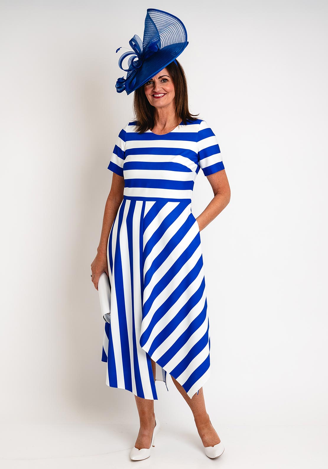 Coco Doll Hara Geometric Stripe Maxi Dress, Royal Blue White