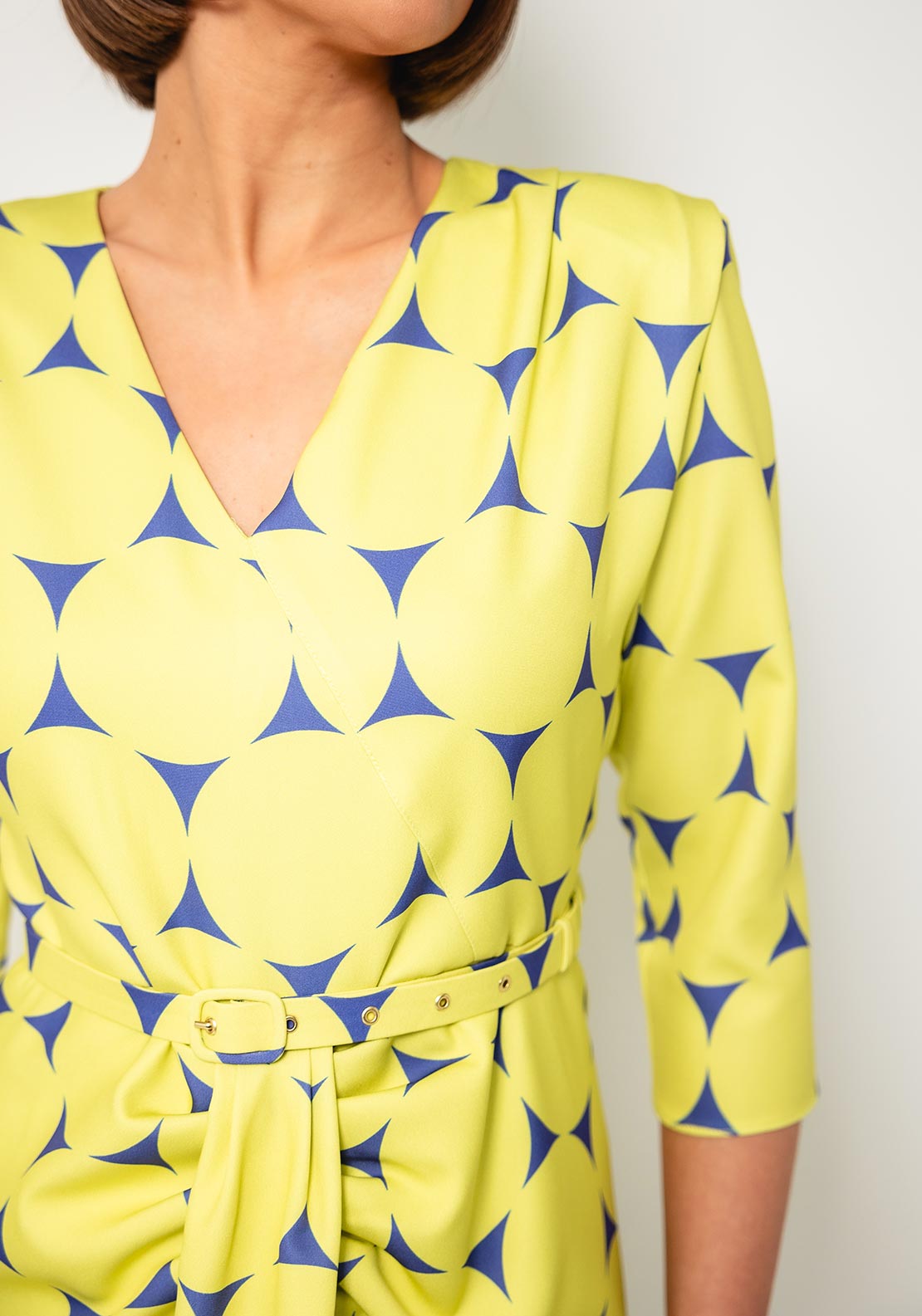 Coco Doll Jazz Disc Print Belted Dress, Lime Green