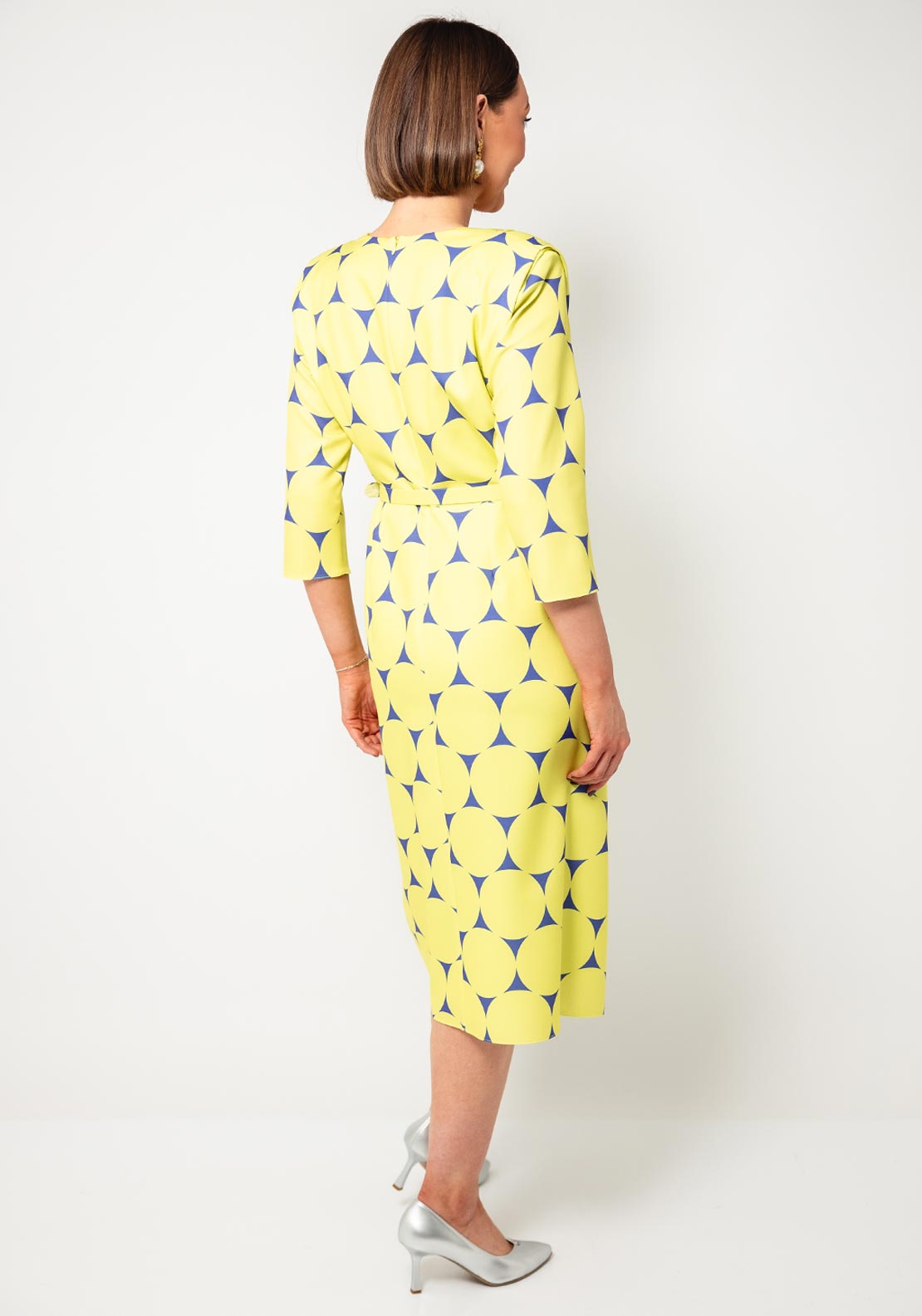 Coco Doll Jazz Disc Print Belted Dress, Lime Green