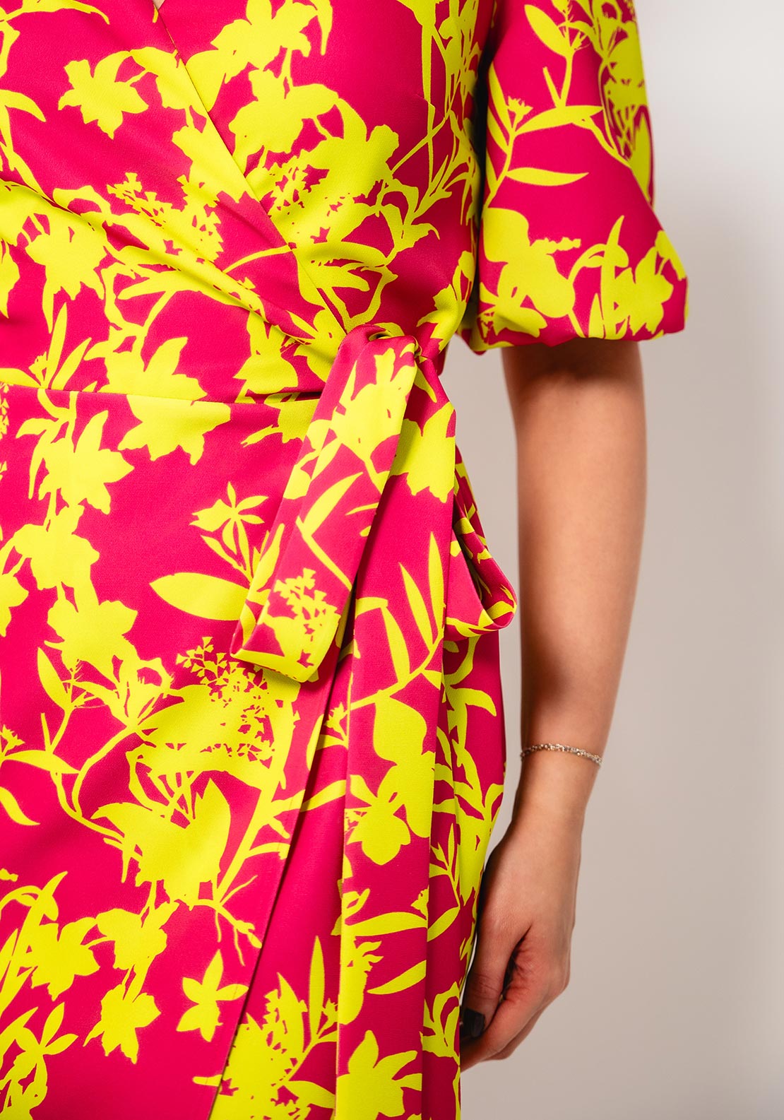 Coco Doll Laney Floral Print Wrap Dress, Pink and Yellow