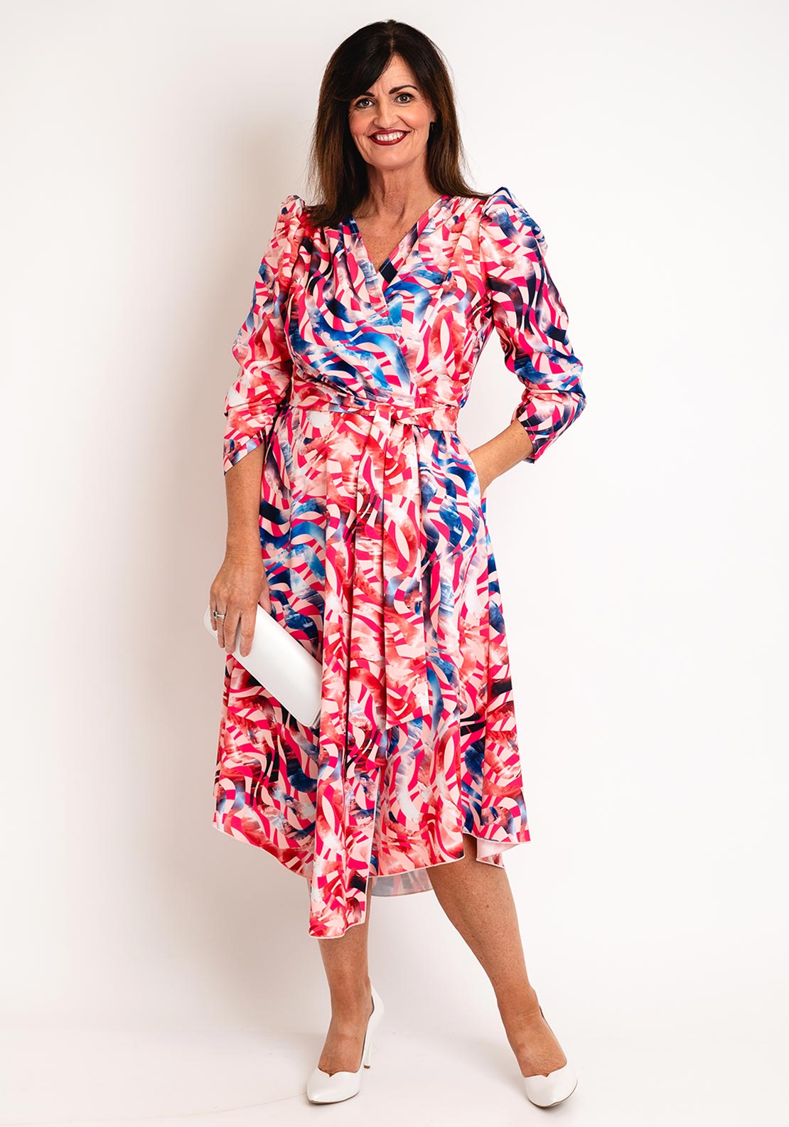 Coco Doll Ruched Sleeve Maxi Wrap Print Dress, Red - McElhinneys Coco Doll Ruched Sleeve Maxi Wrap Print Dress, Red - McElhinneys