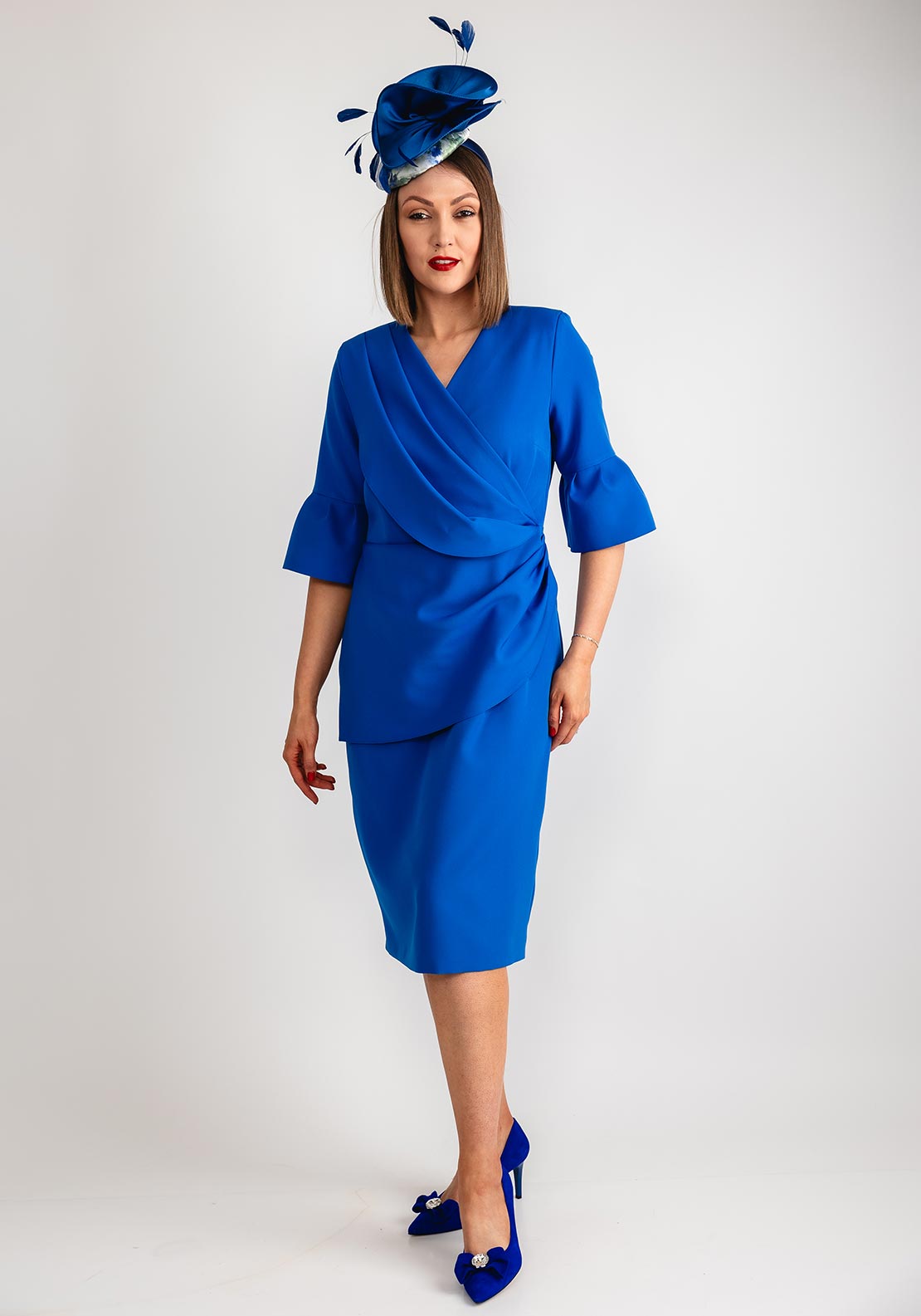 Coco Doll Robi Ruched Wasit Midi Dress, Royal Blue McElhinneys