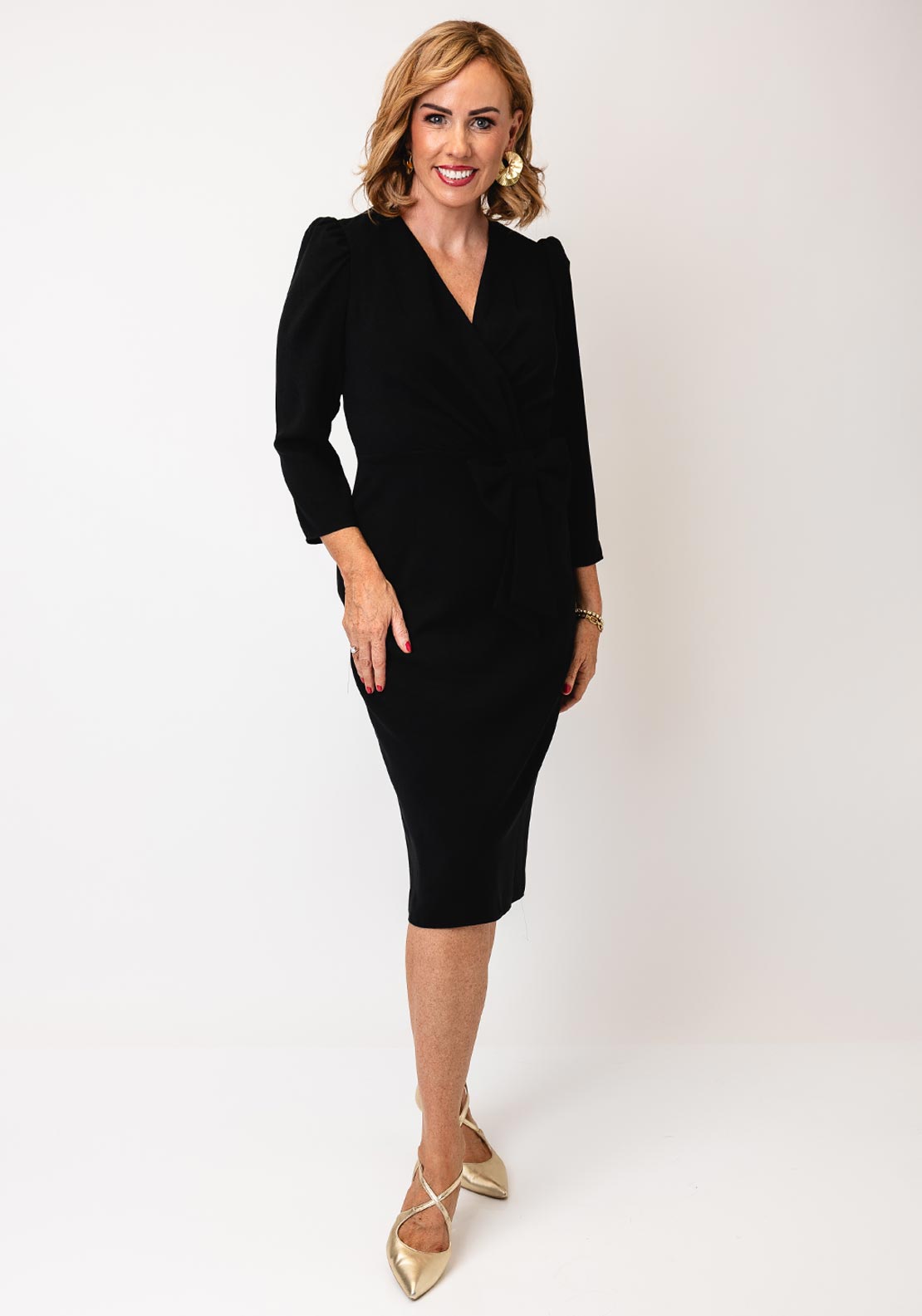 Coco Doll Terri Bow Detail Pencil Midi Dress, Black