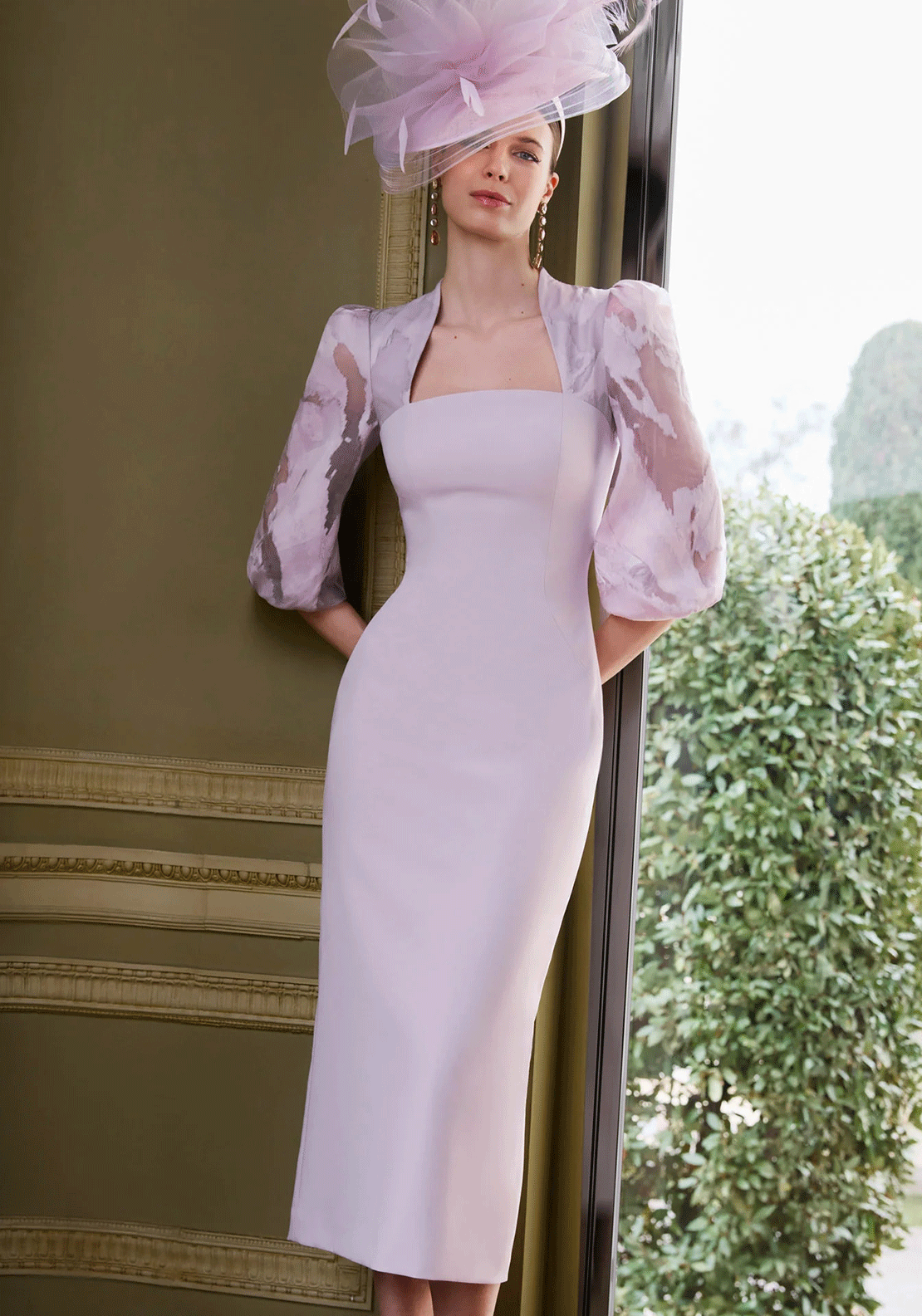 Couture Club Puffed Sleeve Pencil Dress, Lilac