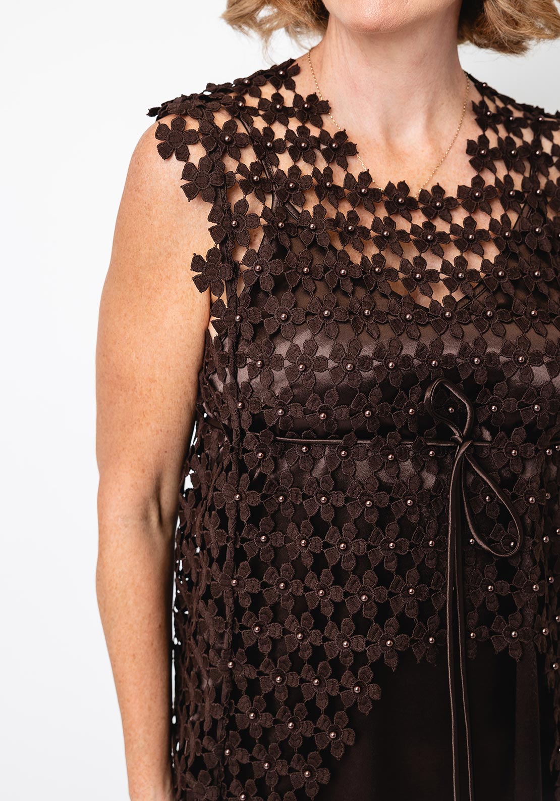 Darling Crochet Flower Midi Dress, Brown