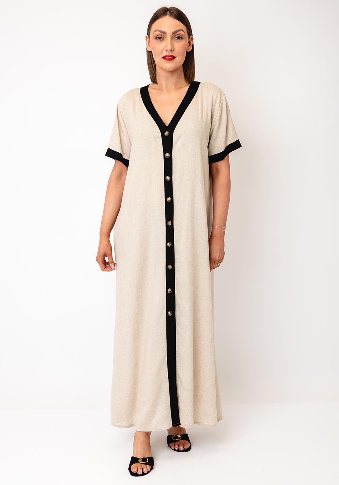 d.e.c.k By Decollage Button-Down Relaxed Dress, Beige