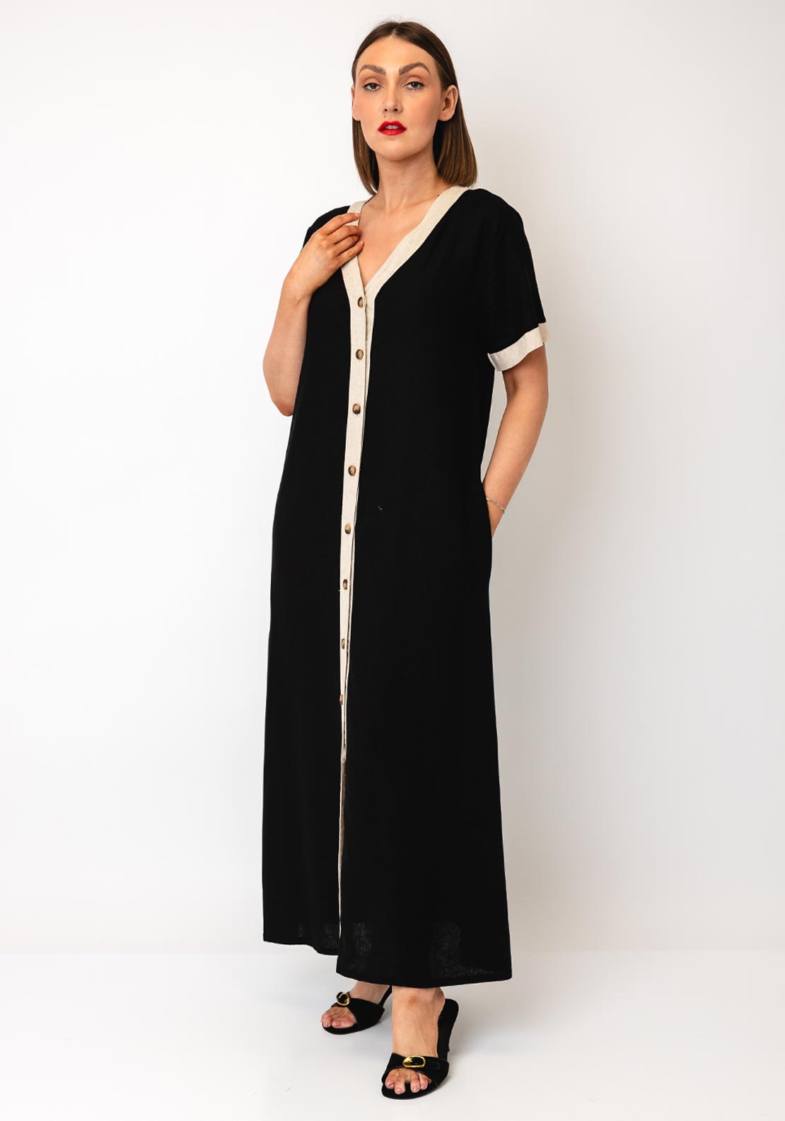 chinese dress ladies Daniella Linen Tie Back Sleeveless Midi Dress in Straw by Dissh main image 0