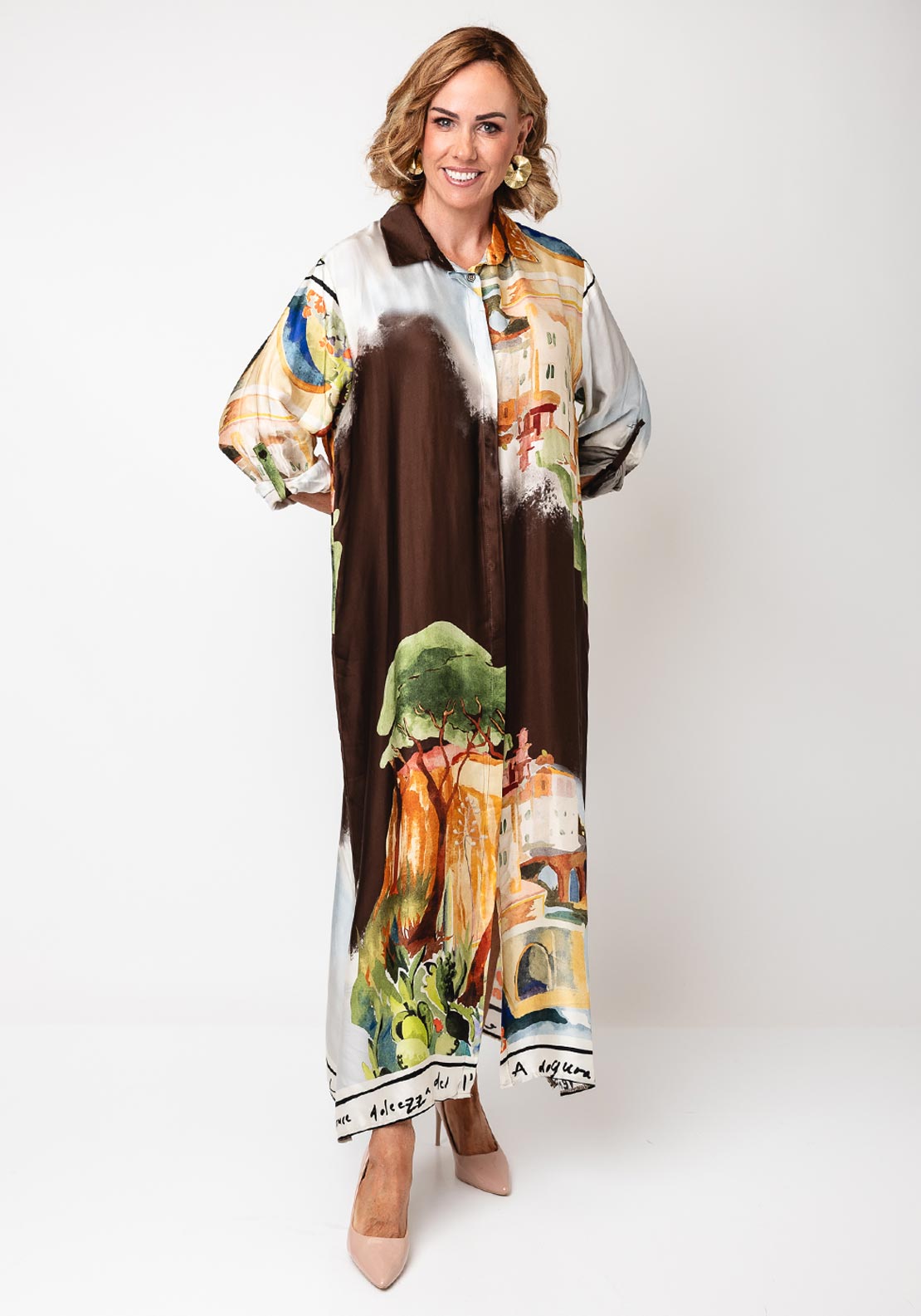 d.e.c.k by Decollage One Size Abstract Graphic Maxi Dress, Brown d.e.c.k by Decollage One Size Abstract Graphic Maxi Dress, Brown