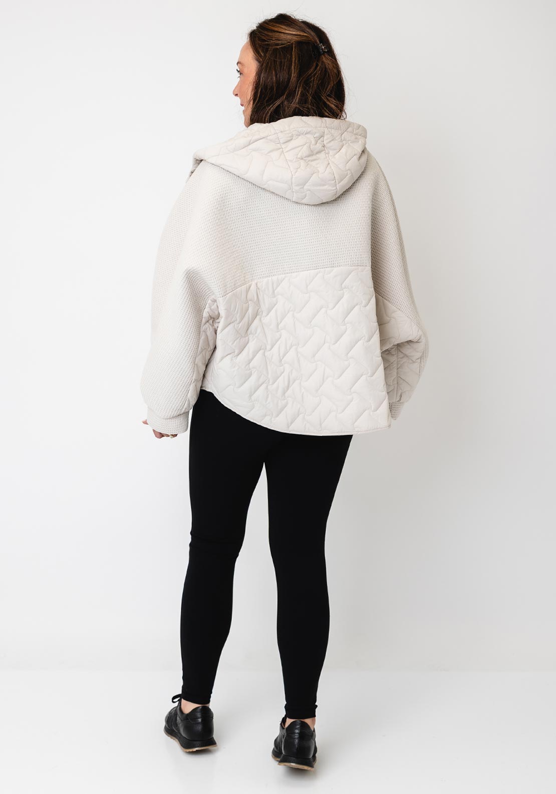 d.e.c.k By Decollage Waffle and Quilted Hooded Coat, Cream Beige