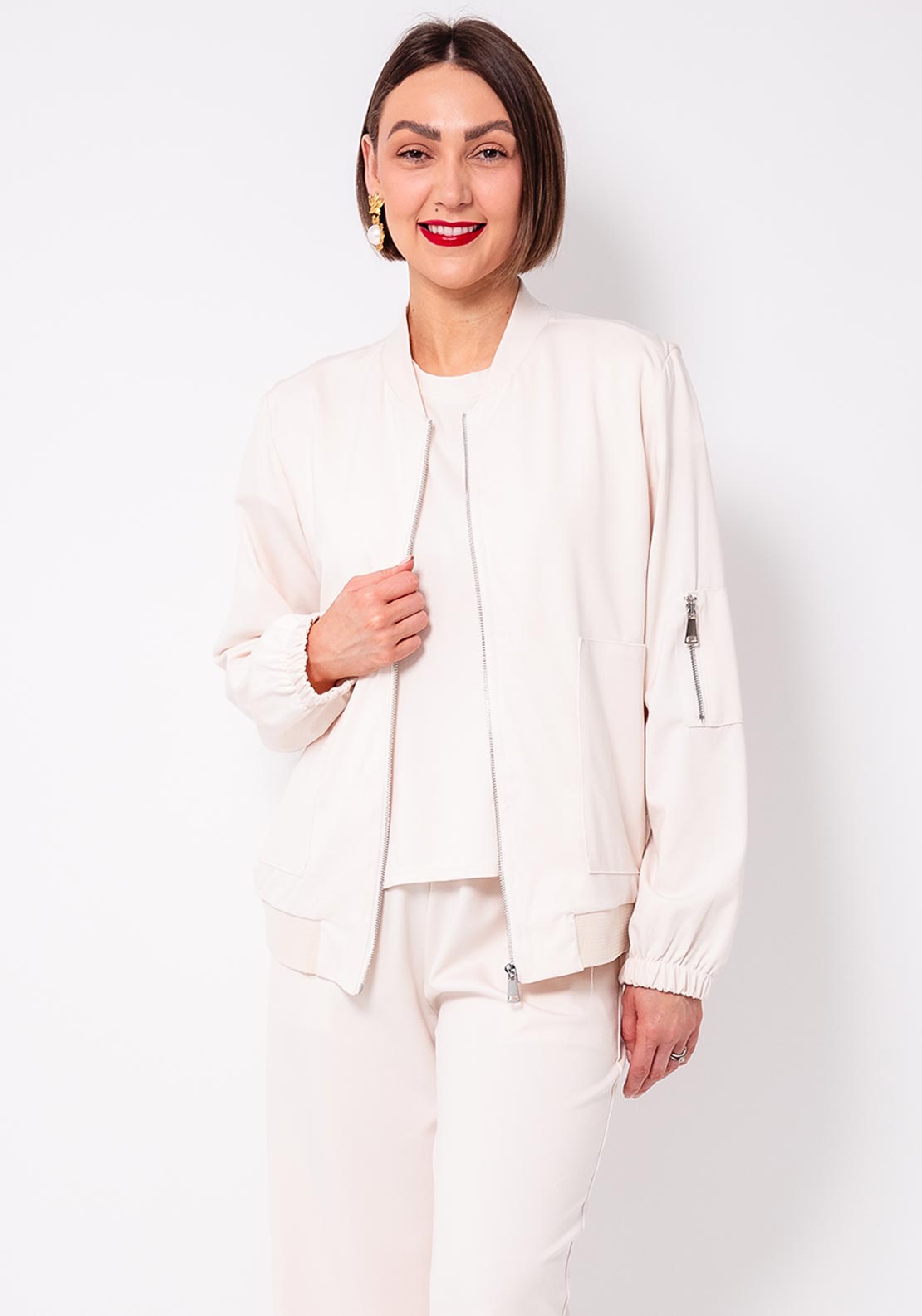 D.E.C.K By Decollage Zipped Bomber Jacket, Cream - McElhinneys