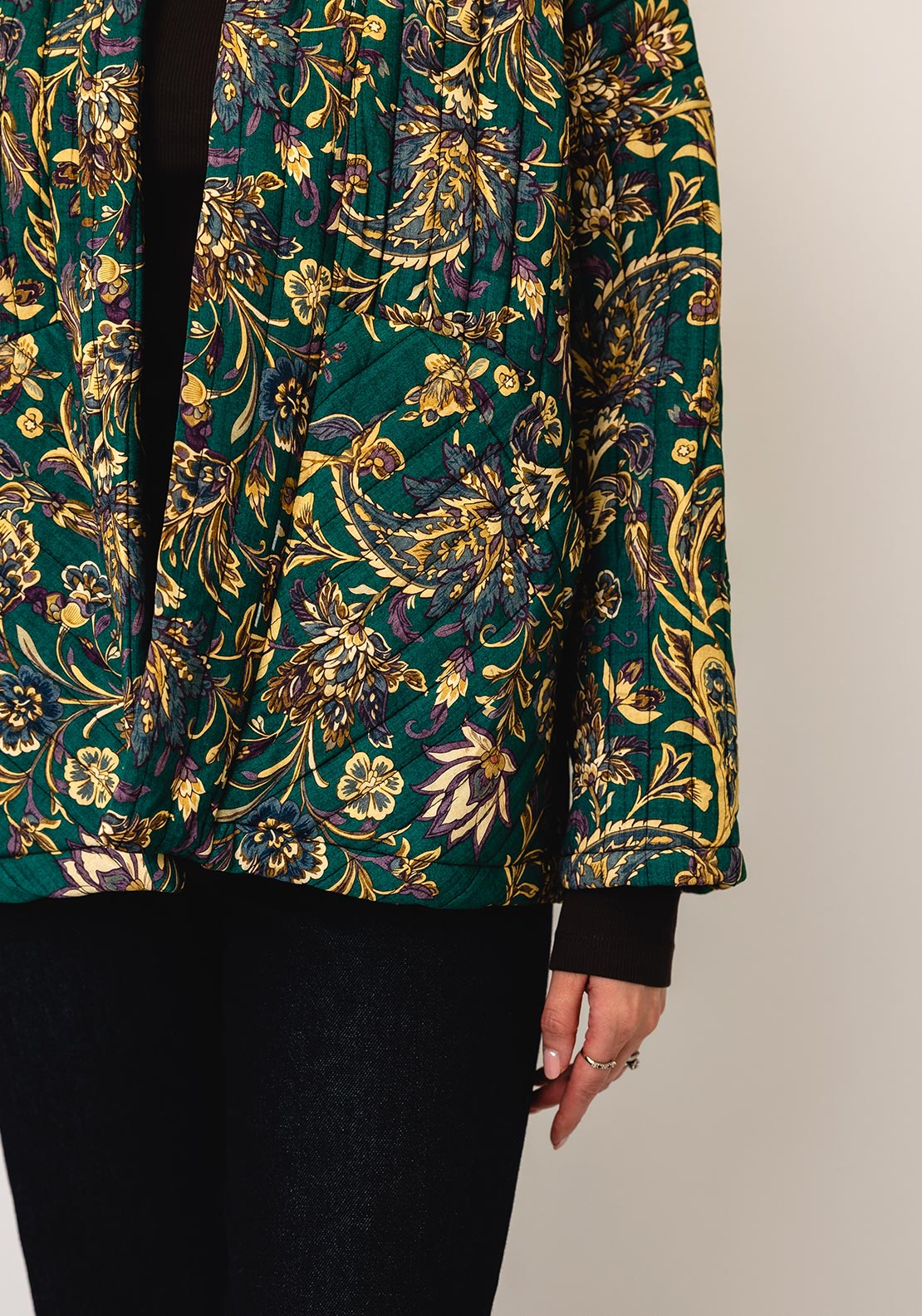 d.e.c.k By Decollage Floral Print Open Jacket, Green Multi