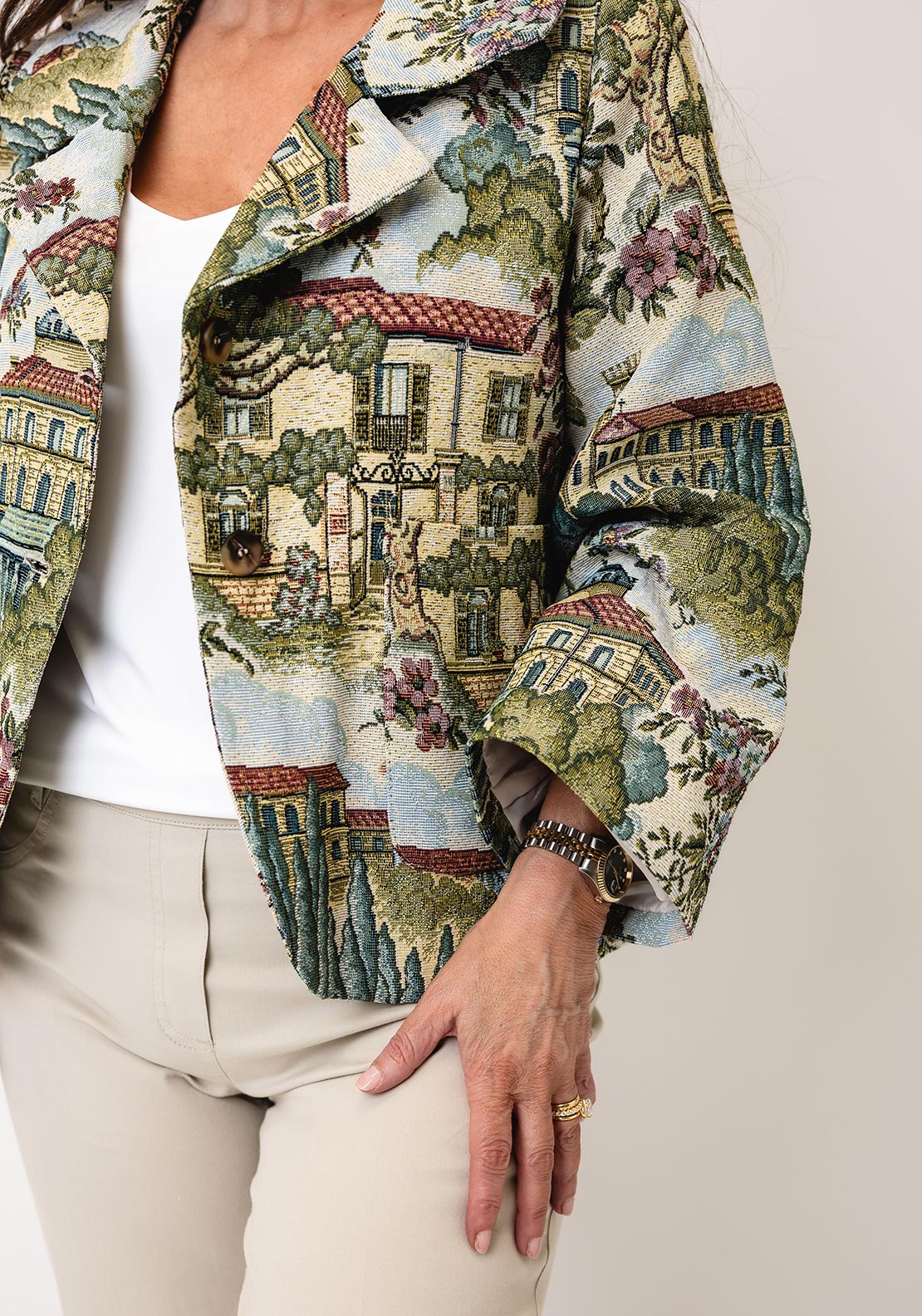 d.e.c.k By Decollage Scenic Floral Print Jacket, Green