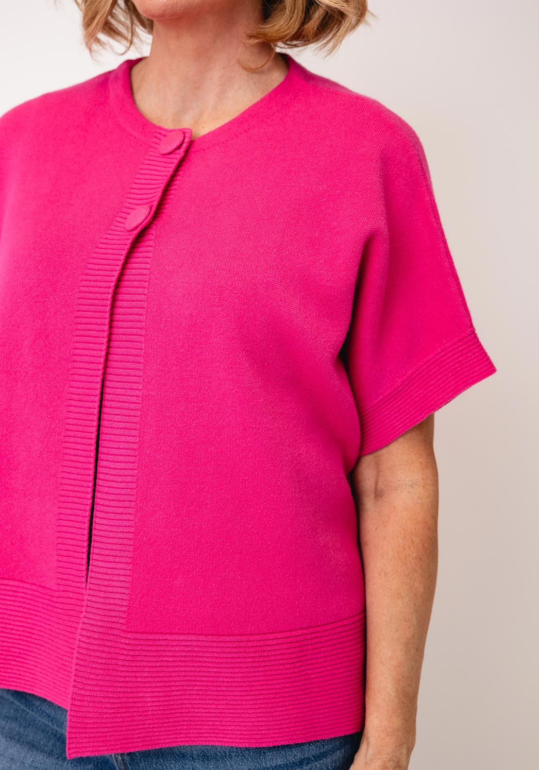 d.e.c.k By Decollage Short Sleeve Button Cardigan, Pink