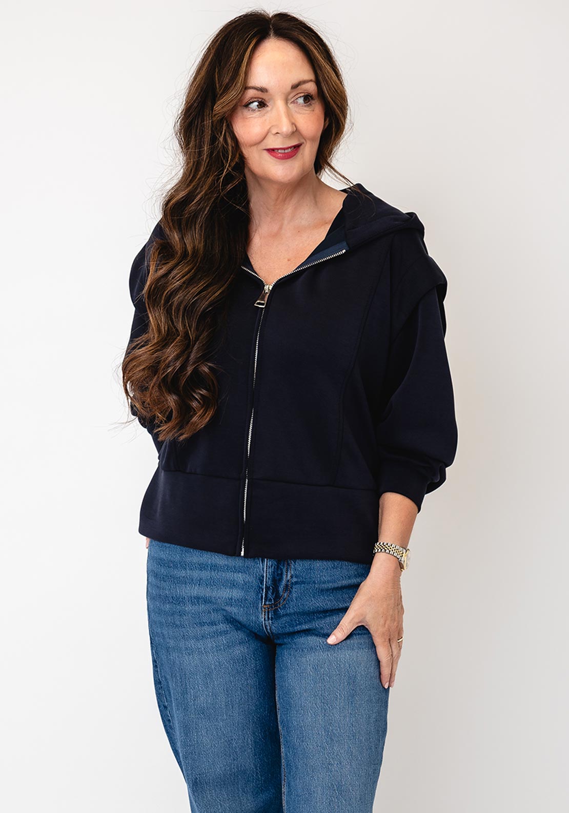 d.e.c.k By Decollage Zip Up Hooded Cardigan, Navy