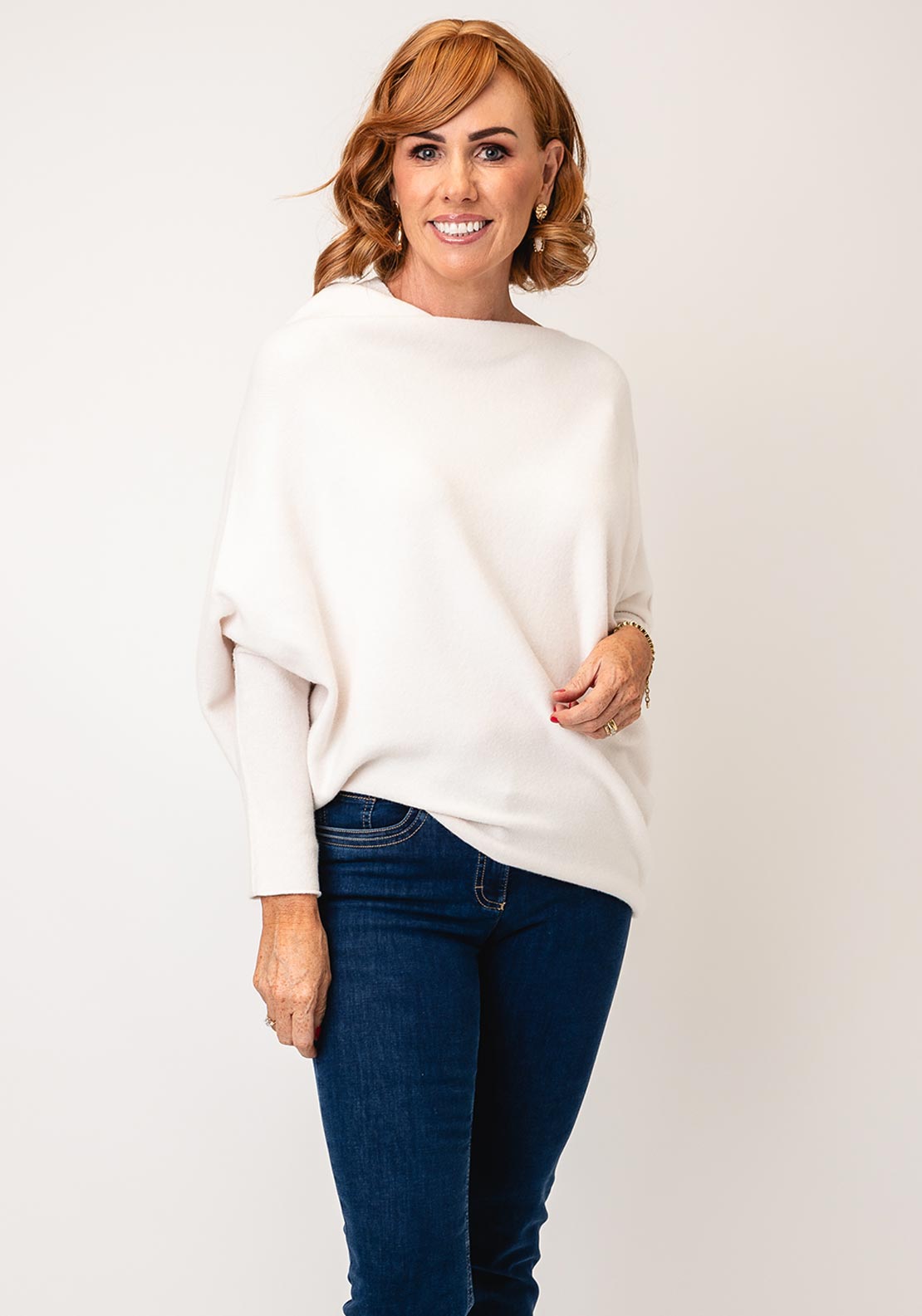 D.E.C.K By Decollage One Size Draped Oversized Jumper, Cream