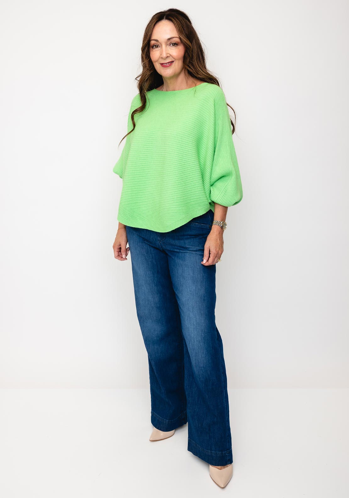 D.E.C.K By Decollage One Size Ribbed Sweater, Apple Green