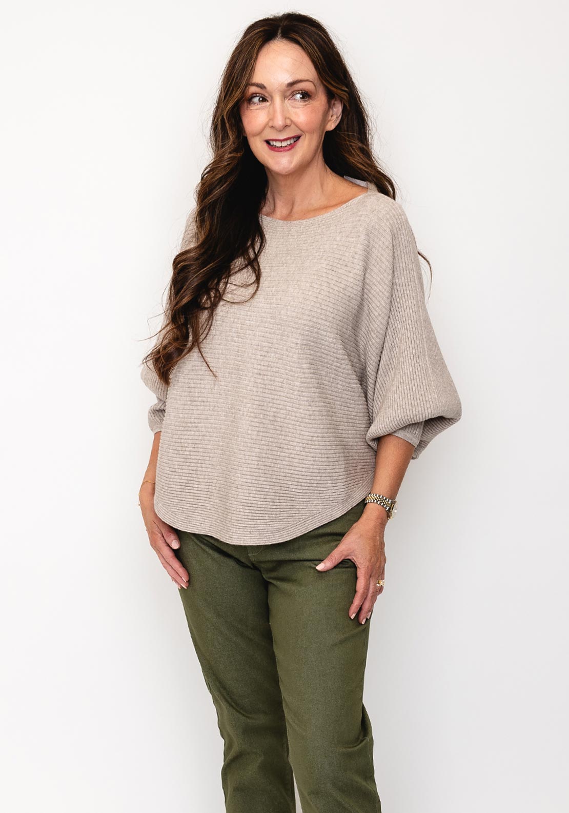 D.E.C.K By Decollage One Size Ribbed Sweater, Beige