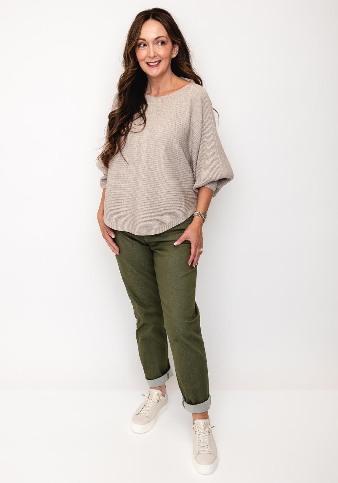 D.E.C.K By Decollage One Size Ribbed Sweater, Beige