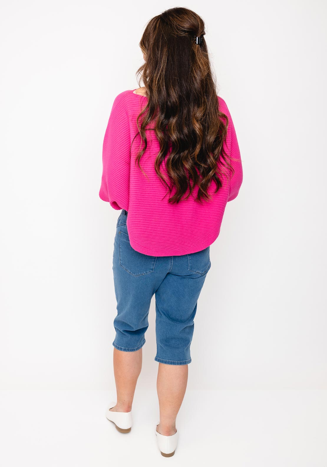 D.E.C.K By Decollage One Size Ribbed Sweater, Fuchsia Pink