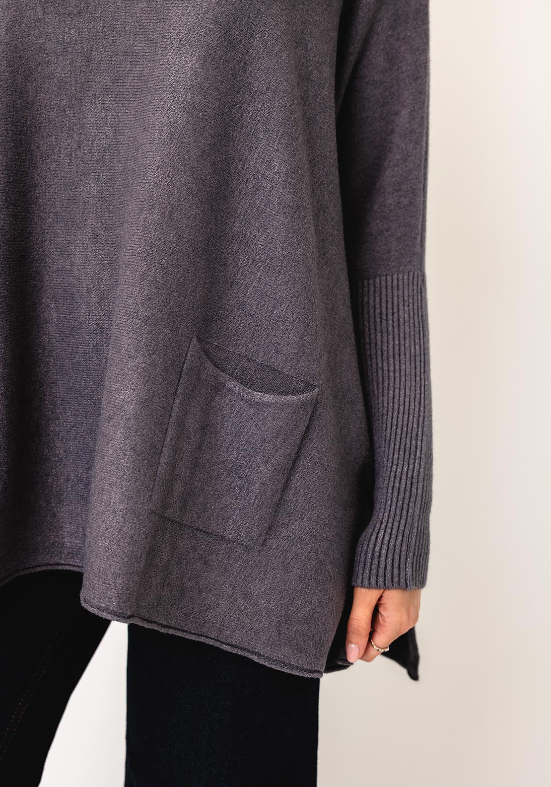 d.e.c.k By Decollage One Size Button Detail Knitted Sweater, Slate Grey