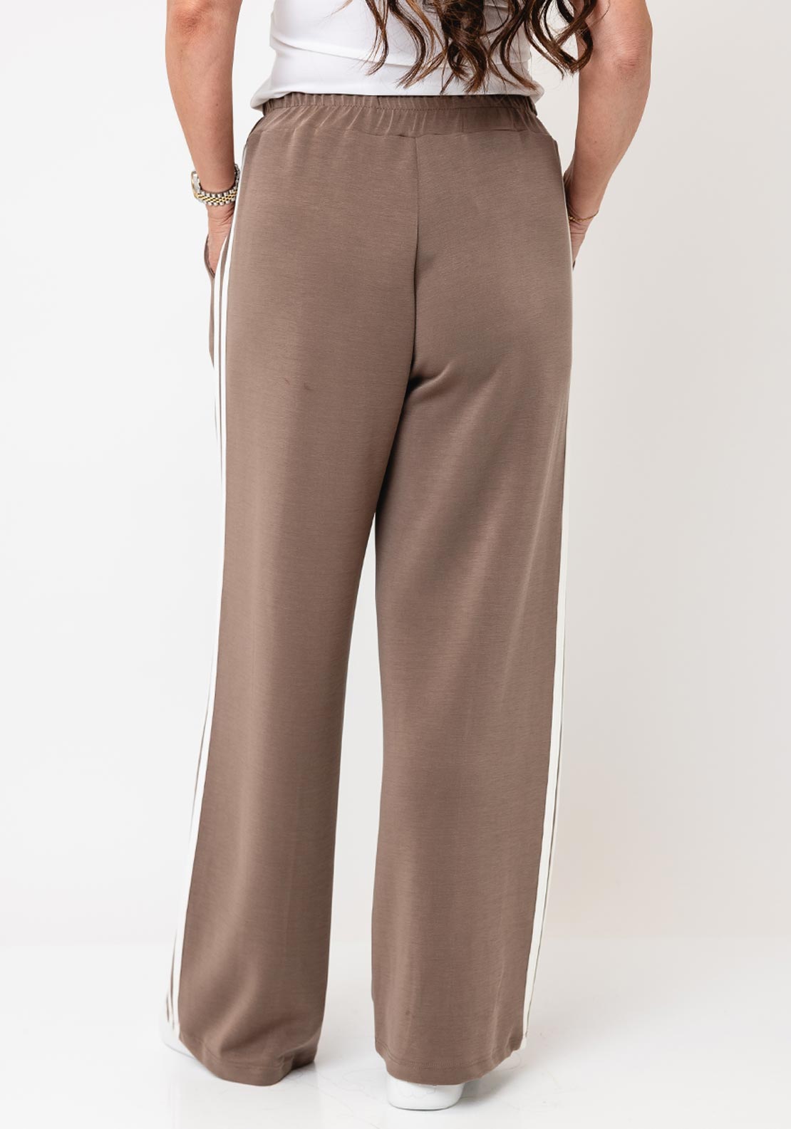 d.e.c.k By Decollage Casual With Stripe Wide Leg Trousers, Taupe