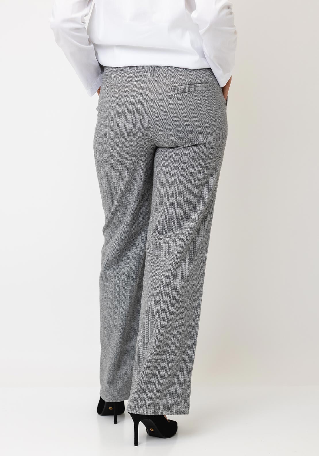 d.e.c.k by Decollage Wide Leg Herringbone Elasticated Trousers, Grey