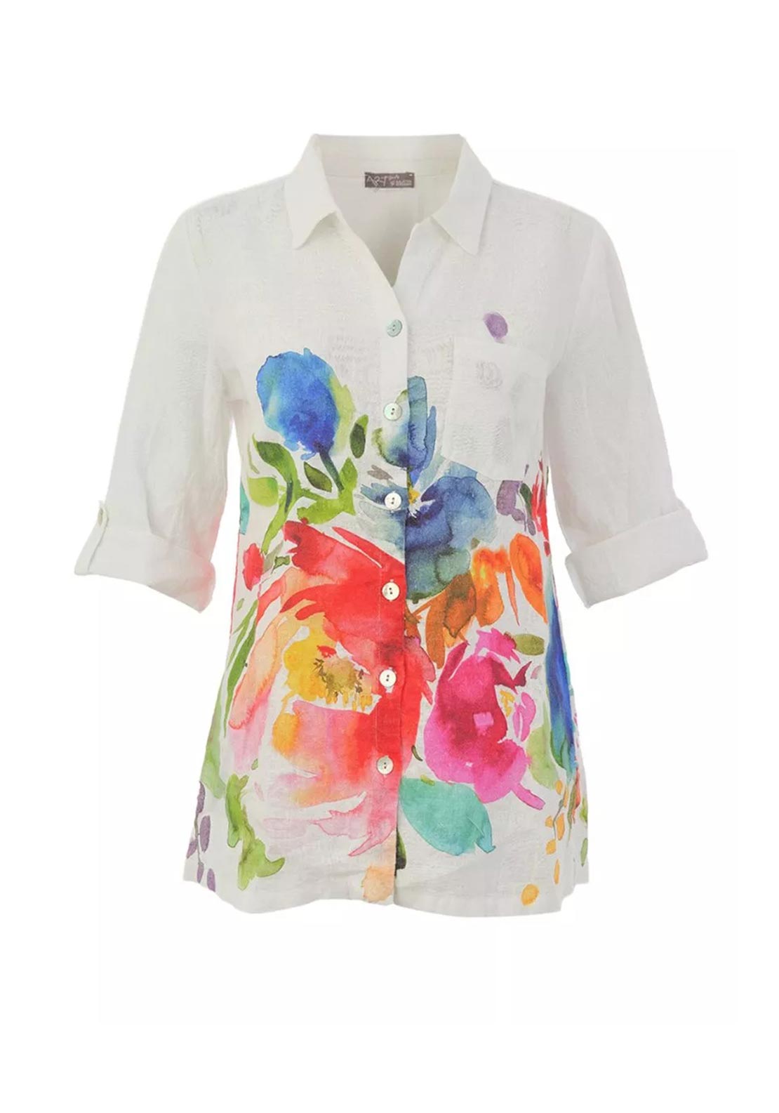 Dolcezza Floral Button Up Shirt, White Multi