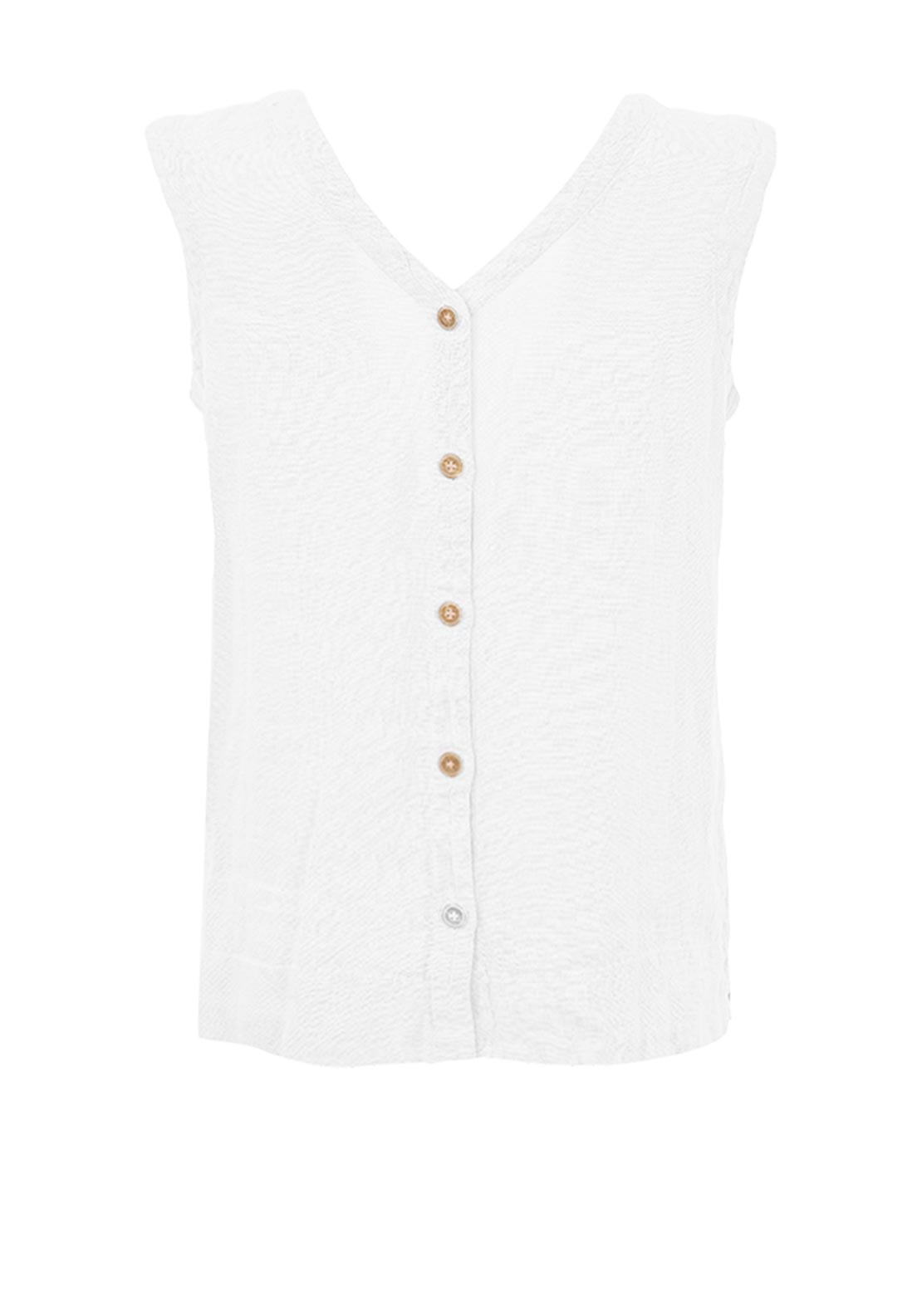 Dolcezza Linen V Neck Button Back Top, White