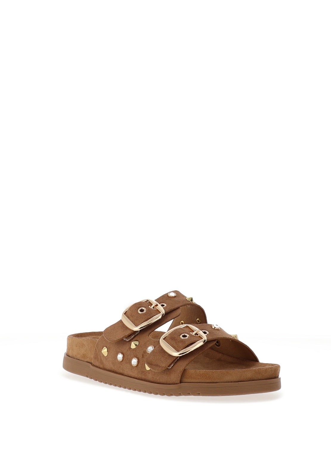 Drilleys Ninety-Seven Suede Leather Stud Strap Mule Sandals, Brown
